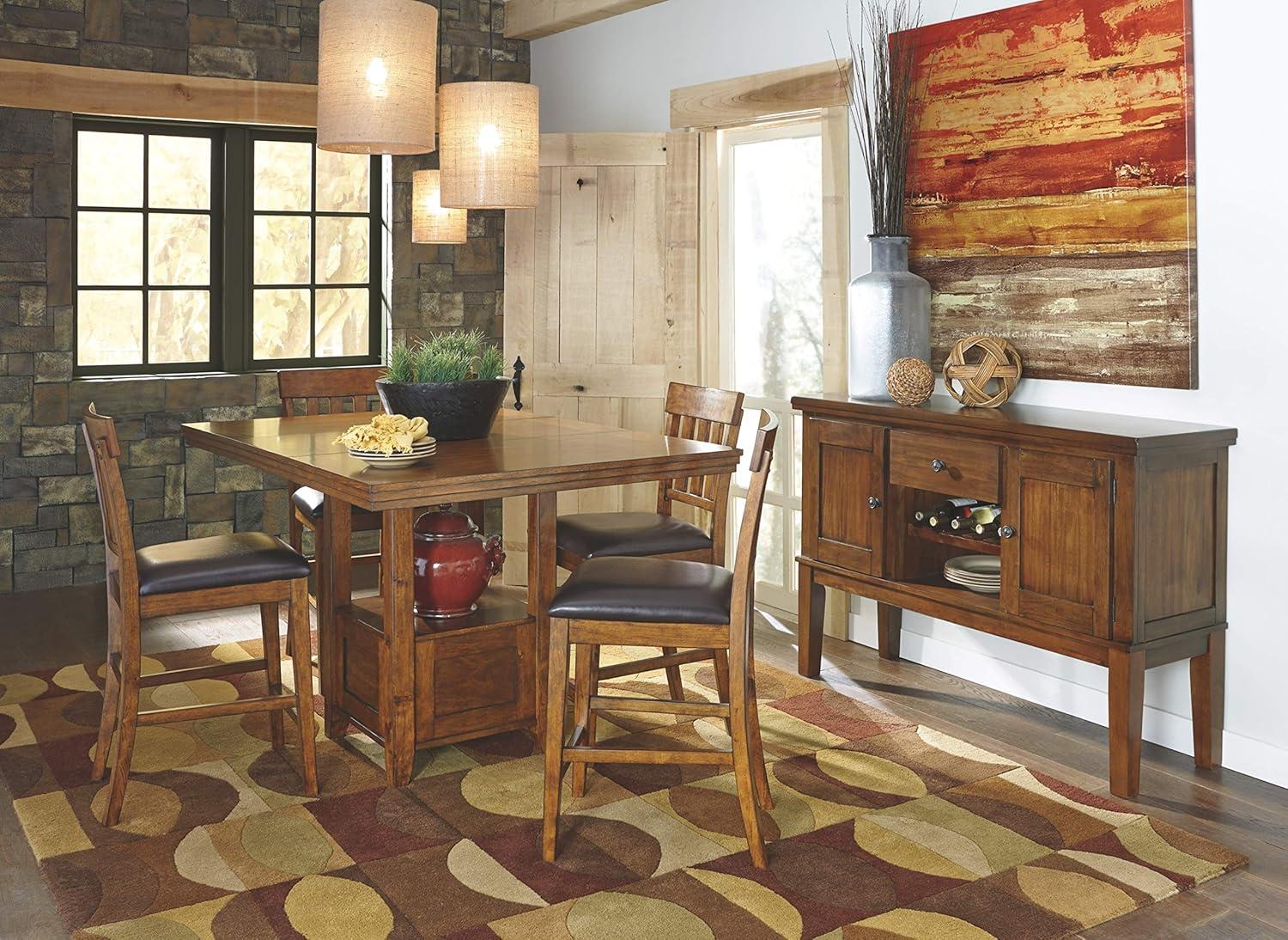 imageSignature Design by Ashley Hallanden Modern Farmhouse Counter Height Dining Room Extension Table Dark GrayMedium Brown