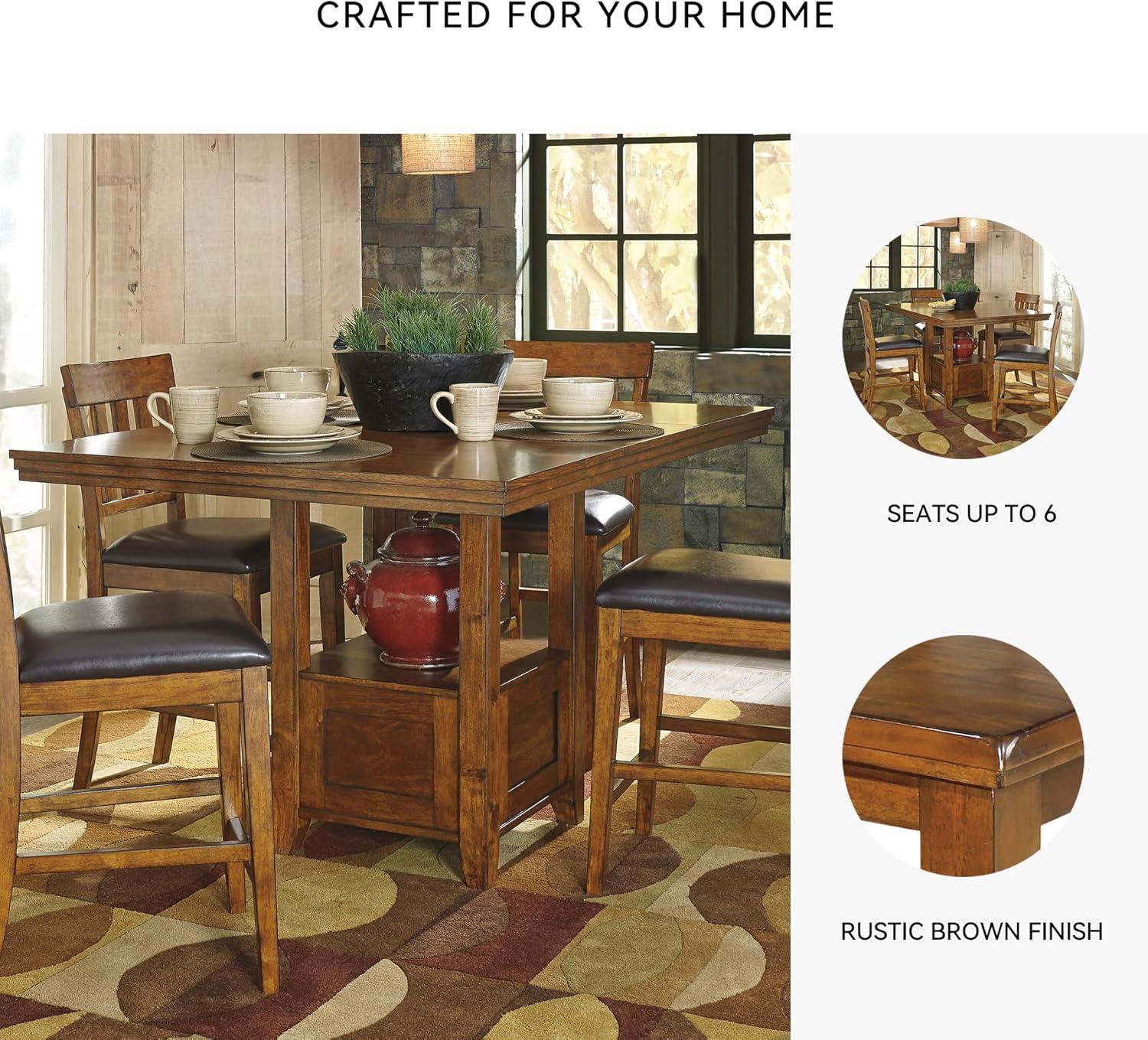 imageSignature Design by Ashley Hallanden Modern Farmhouse Counter Height Dining Room Extension Table Dark GrayMedium Brown