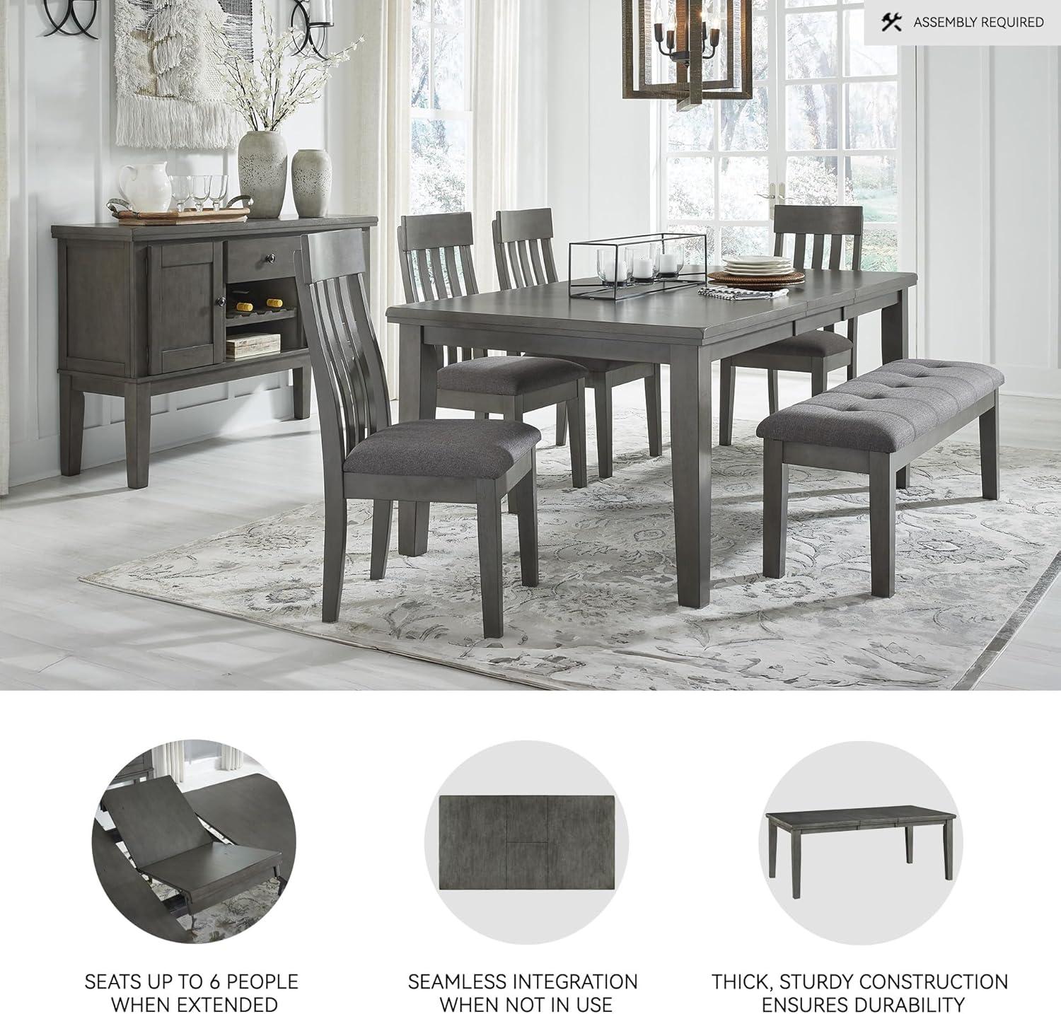 imageSignature Design by Ashley Hallanden Modern Farmhouse Rectangular Dining Room Butterfly Extension Table with SelfStoring Leaf Seats Up to 6 Wood Dark GrayGrey