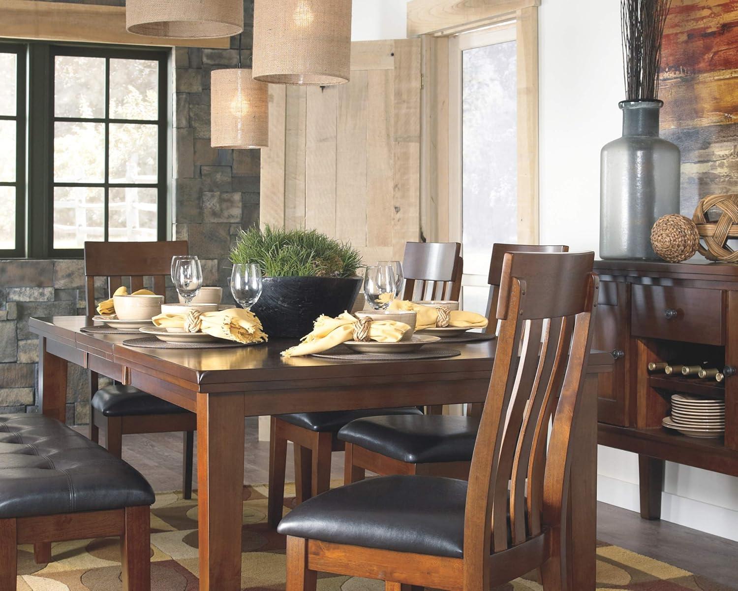 imageSignature Design by Ashley Hallanden Modern Farmhouse Rectangular Dining Room Butterfly Extension Table with SelfStoring Leaf Seats Up to 6 Wood Dark GrayMedium Brown