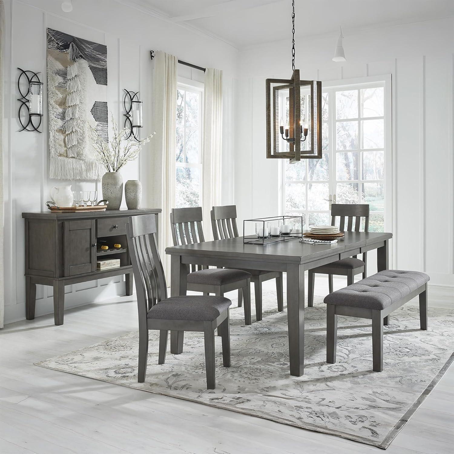 imageSignature Design by Ashley Hallanden Modern Farmhouse Rectangular Dining Room Butterfly Extension Table with SelfStoring Leaf Seats Up to 6 Wood Dark GrayGrey