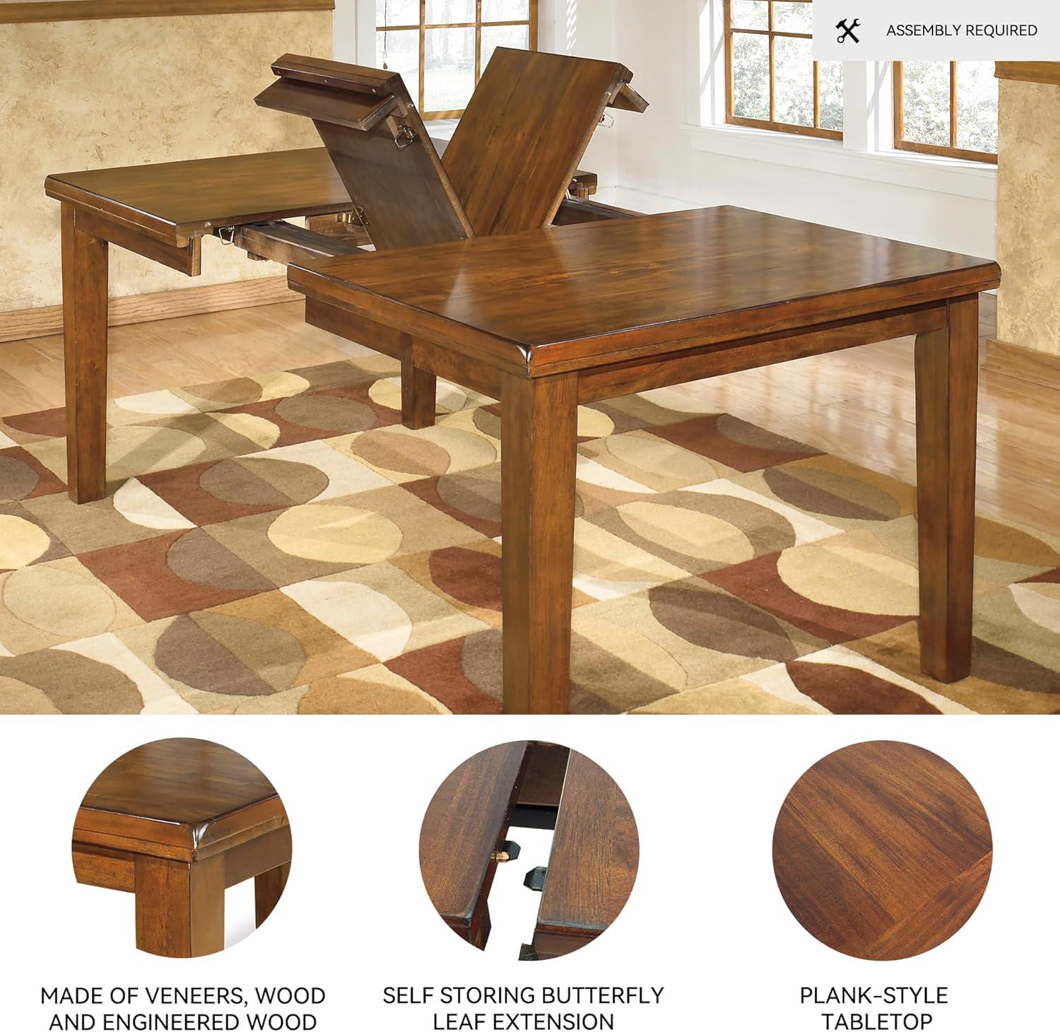 imageSignature Design by Ashley Hallanden Modern Farmhouse Rectangular Dining Room Butterfly Extension Table with SelfStoring Leaf Seats Up to 6 Wood Dark GrayMedium Brown