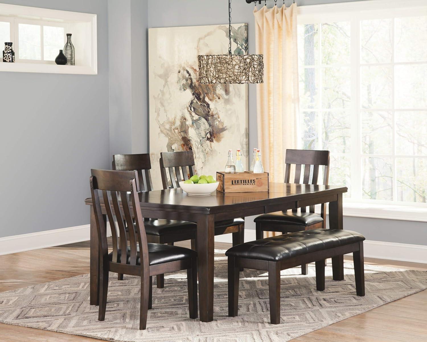 imageSignature Design by Ashley Hallanden Modern Farmhouse Rectangular Dining Room Butterfly Extension Table with SelfStoring Leaf Seats Up to 6 Wood Dark GrayDark Brown