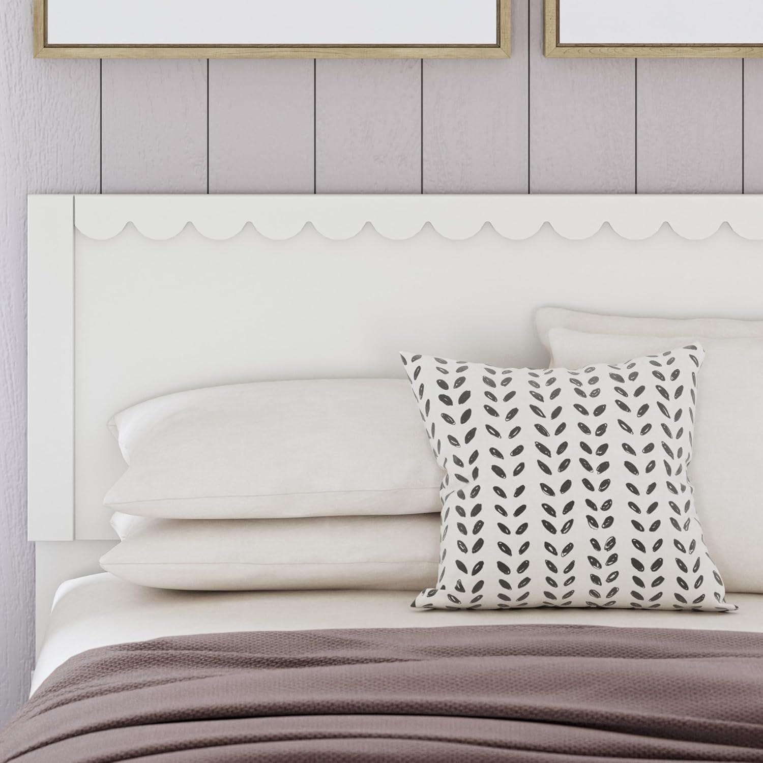 imageSignature Design by Ashley Hallityn Coastal Panel Headboard Wood Scallop Detail Full Headboard Attaches to Your Bed Frame Not Included Matte White Finish Headboard OnlyFull