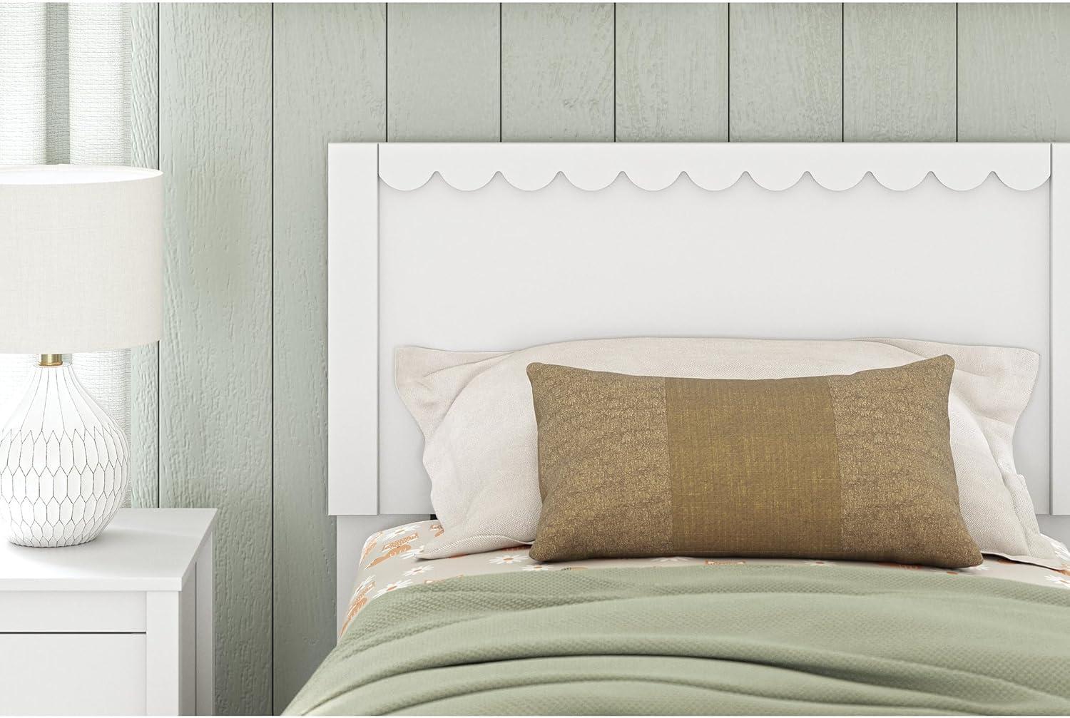 imageSignature Design by Ashley Hallityn Coastal Panel Headboard Wood Scallop Detail Full Headboard Attaches to Your Bed Frame Not Included Matte White Finish Headboard OnlyTwin