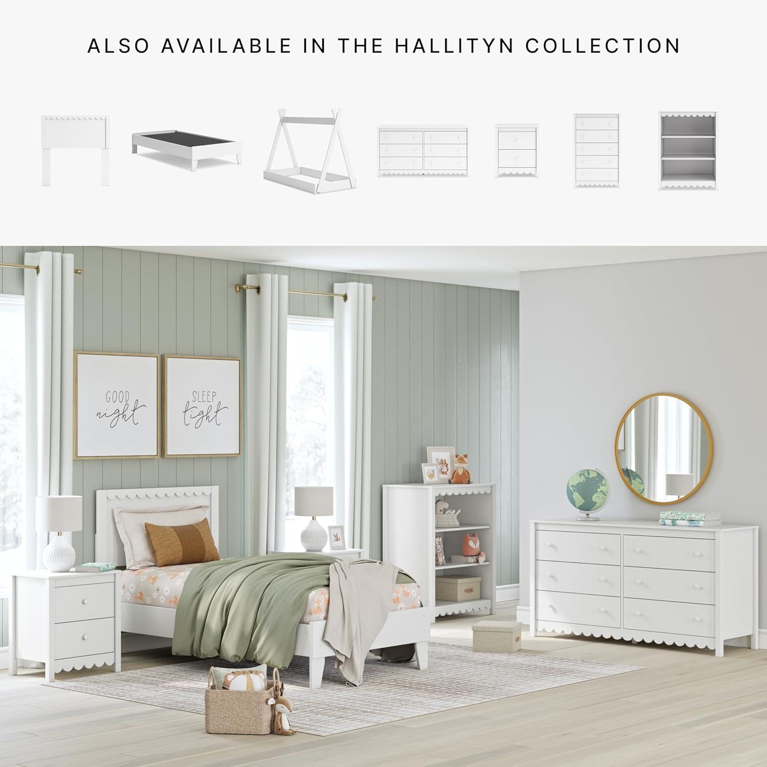 imageSignature Design by Ashley Hallityn Coastal Panel Headboard Wood Scallop Detail Full Headboard Attaches to Your Bed Frame Not Included Matte White Finish Headboard OnlyTwin
