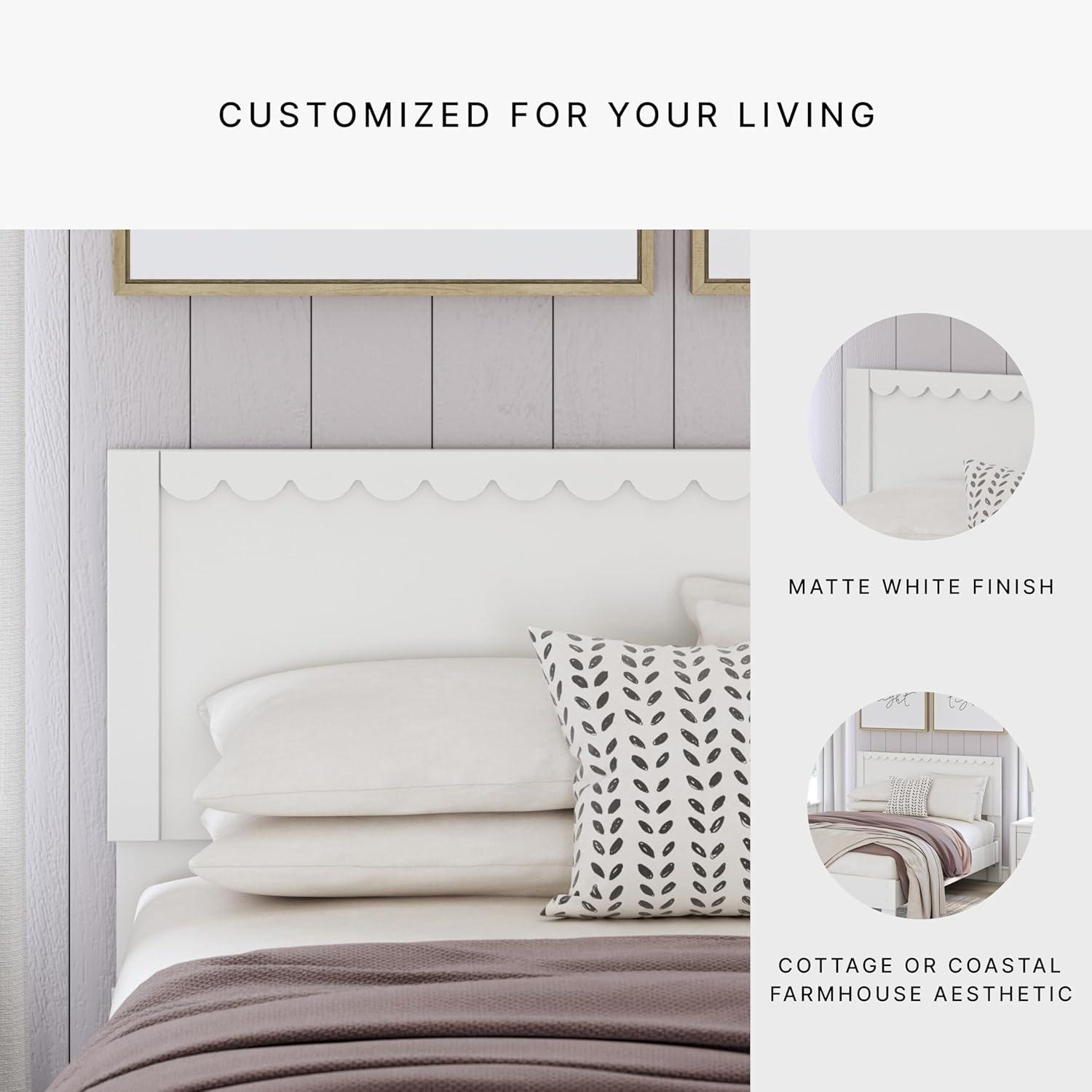 imageSignature Design by Ashley Hallityn Coastal Panel Headboard Wood Scallop Detail Full Headboard Attaches to Your Bed Frame Not Included Matte White Finish Headboard OnlyFull