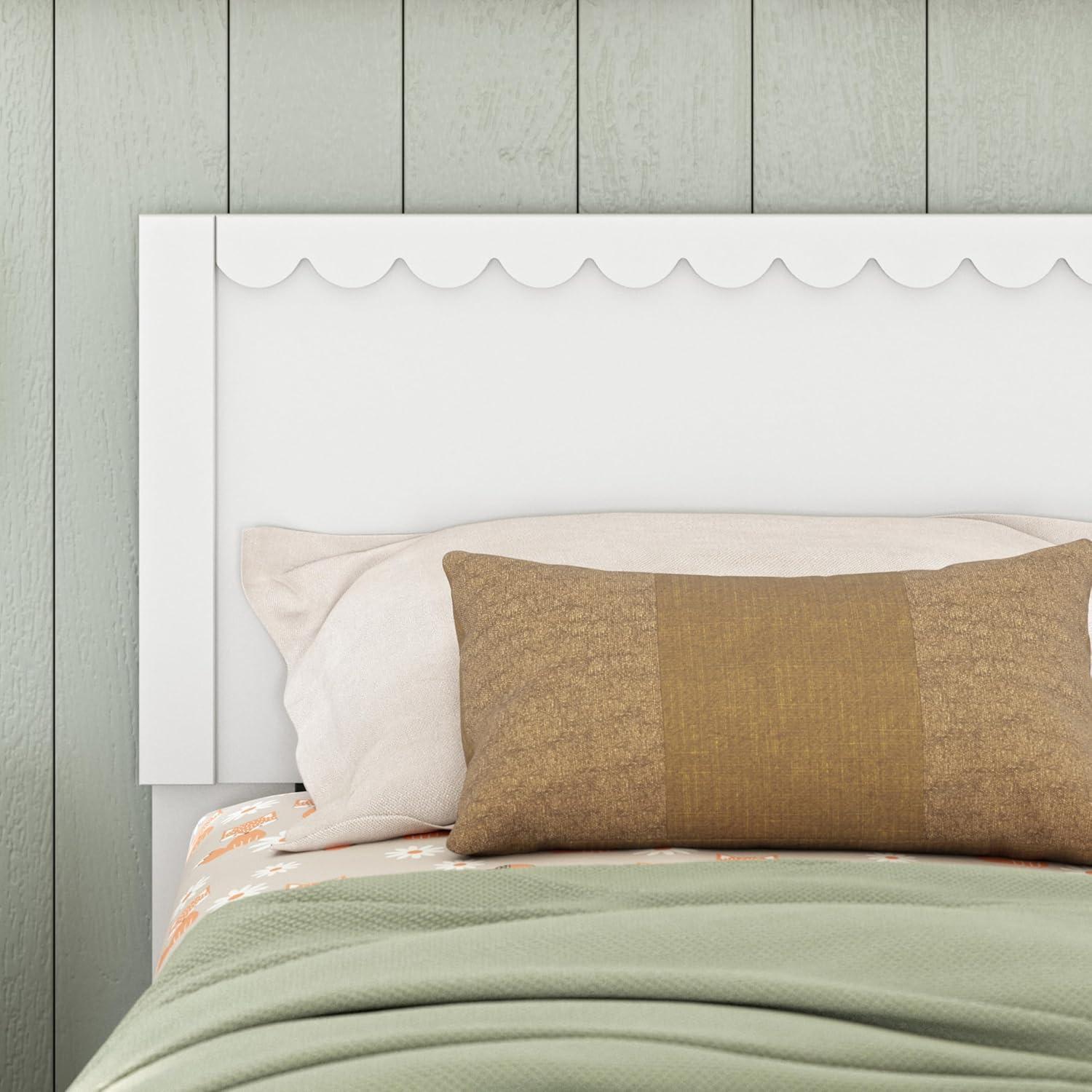 imageSignature Design by Ashley Hallityn Coastal Panel Headboard Wood Scallop Detail Full Headboard Attaches to Your Bed Frame Not Included Matte White Finish Headboard OnlyTwin