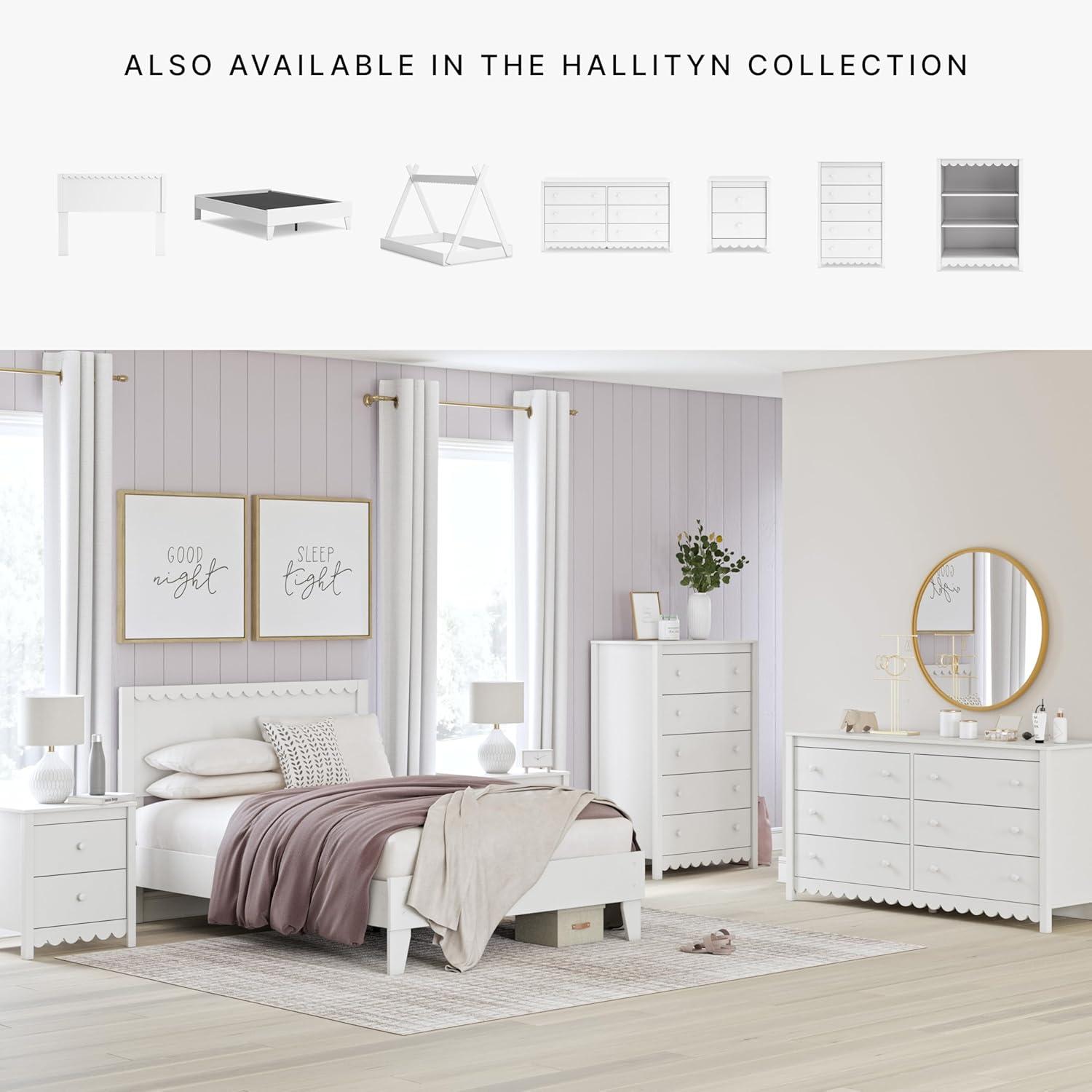 imageSignature Design by Ashley Hallityn Coastal Panel Headboard Wood Scallop Detail Full Headboard Attaches to Your Bed Frame Not Included Matte White Finish Headboard OnlyFull