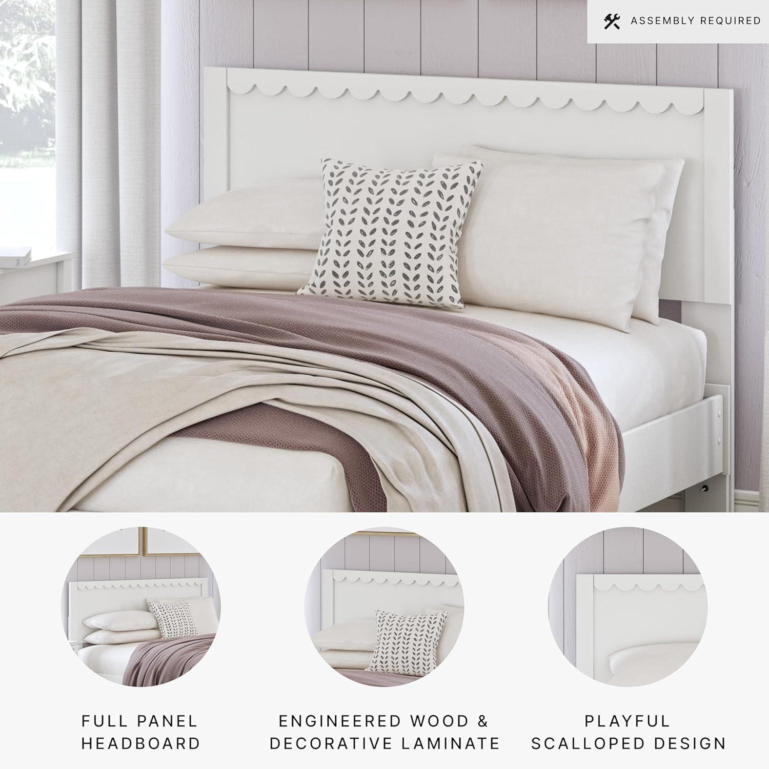 imageSignature Design by Ashley Hallityn Coastal Panel Headboard Wood Scallop Detail Full Headboard Attaches to Your Bed Frame Not Included Matte White Finish Headboard OnlyFull