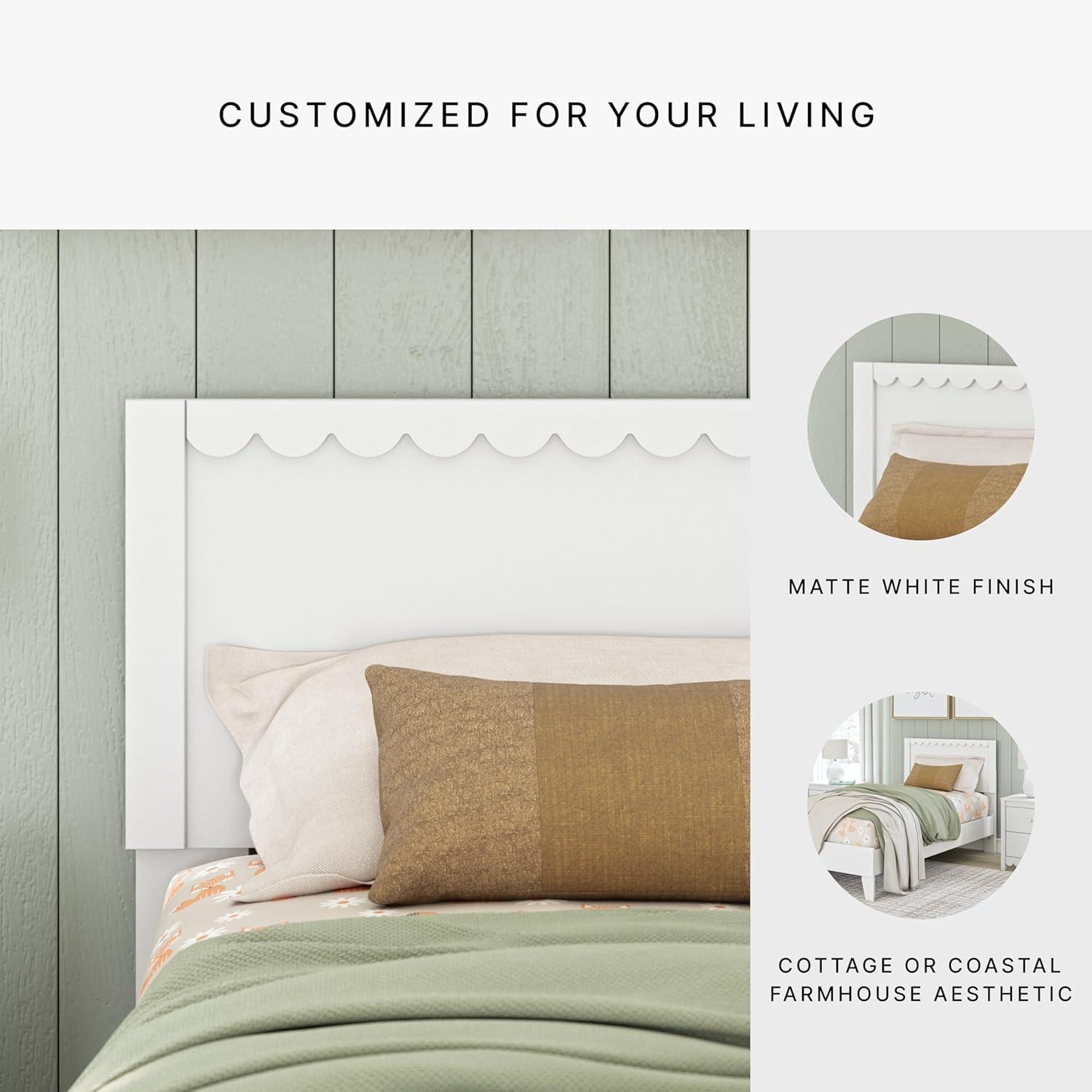 imageSignature Design by Ashley Hallityn Coastal Panel Headboard Wood Scallop Detail Full Headboard Attaches to Your Bed Frame Not Included Matte White Finish Headboard OnlyTwin