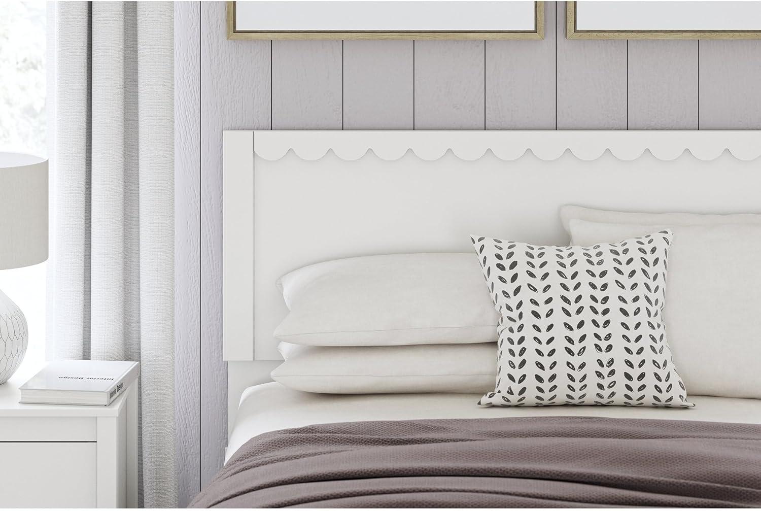 imageSignature Design by Ashley Hallityn Coastal Panel Headboard Wood Scallop Detail Full Headboard Attaches to Your Bed Frame Not Included Matte White Finish Headboard OnlyFull