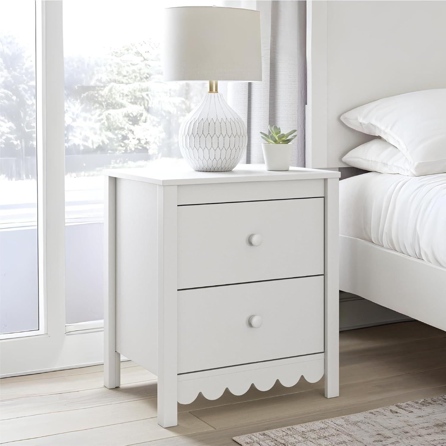 imageSignature Design by Ashley Hallityn Minimalist 2 Drawer Nightstand SmoothGliding Drawers Wood 2134quot W x 1594quot D x 2437quot H Matte White FinishWhite