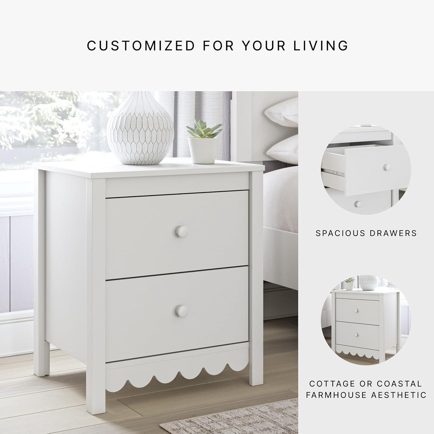 imageSignature Design by Ashley Hallityn Minimalist 2 Drawer Nightstand SmoothGliding Drawers Wood 2134quot W x 1594quot D x 2437quot H Matte White FinishWhite
