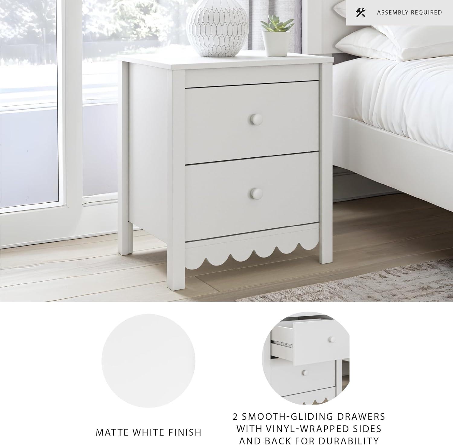 imageSignature Design by Ashley Hallityn Minimalist 2 Drawer Nightstand SmoothGliding Drawers Wood 2134quot W x 1594quot D x 2437quot H Matte White FinishWhite