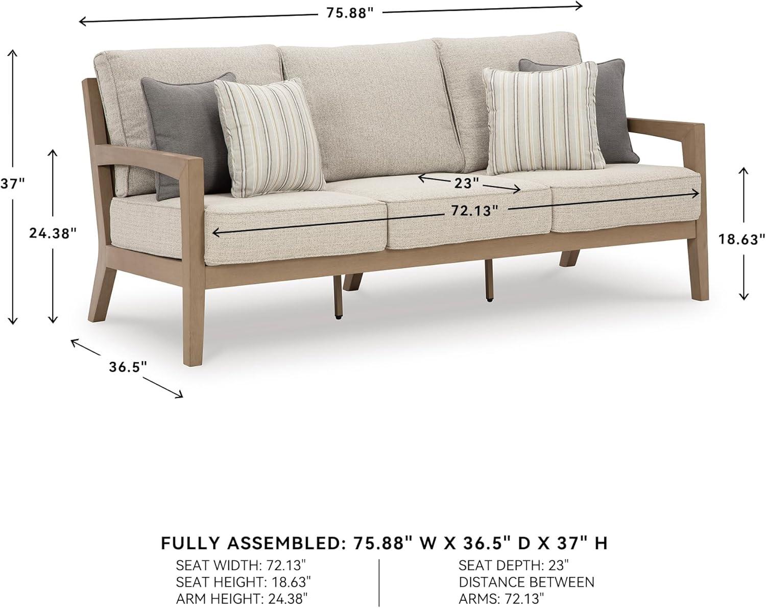 imageSignature Design by Ashley Hallow Creek Cottage Nuvella Weather Resistant Fabric Outdoor Sofa with Cushion and 4 Throw Pillows Light Brown ampamp BeigeBeige