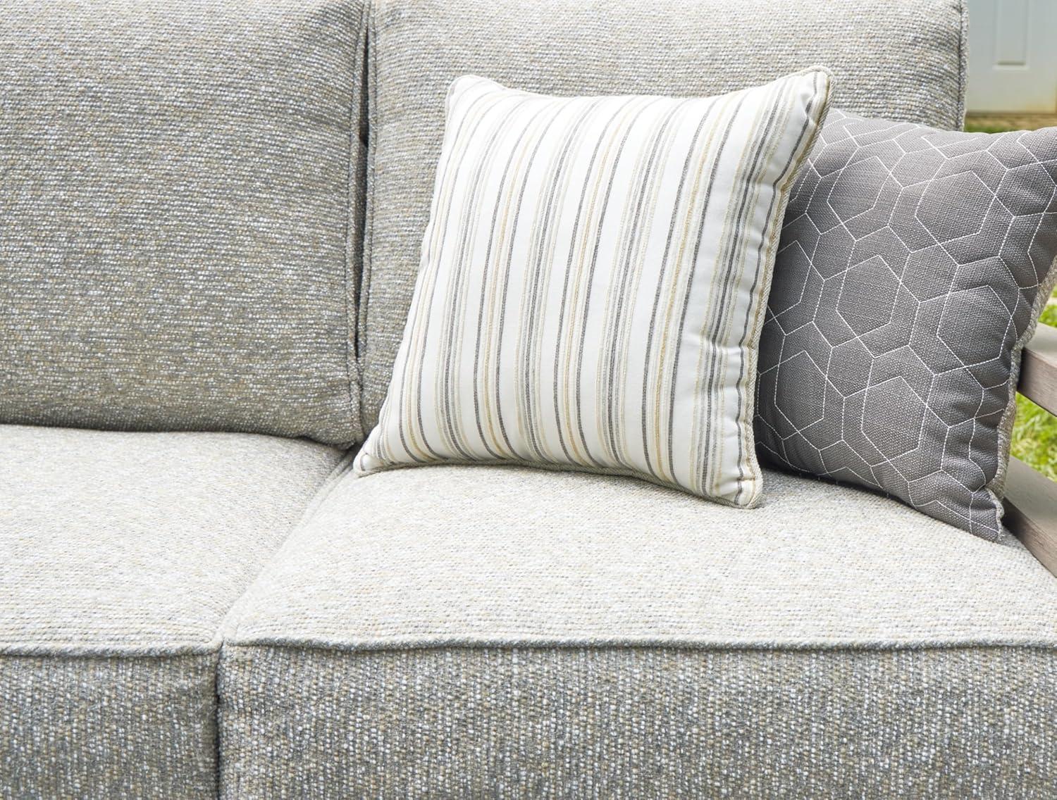 imageSignature Design by Ashley Hallow Creek Cottage Nuvella Weather Resistant Fabric Outdoor Sofa with Cushion and 4 Throw Pillows Light Brown ampamp BeigeLight Gray