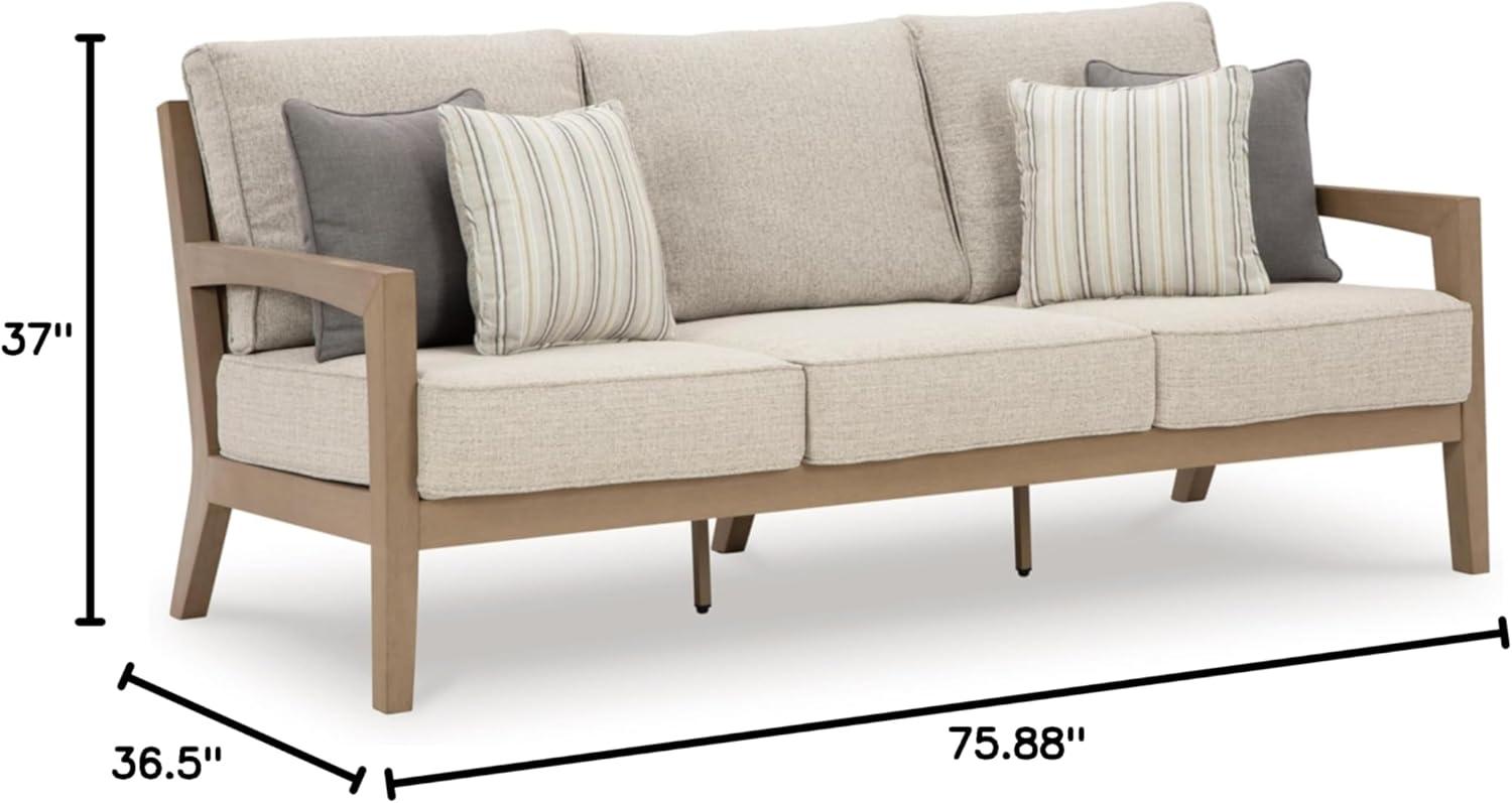 imageSignature Design by Ashley Hallow Creek Cottage Nuvella Weather Resistant Fabric Outdoor Sofa with Cushion and 4 Throw Pillows Light Brown ampamp BeigeBeige