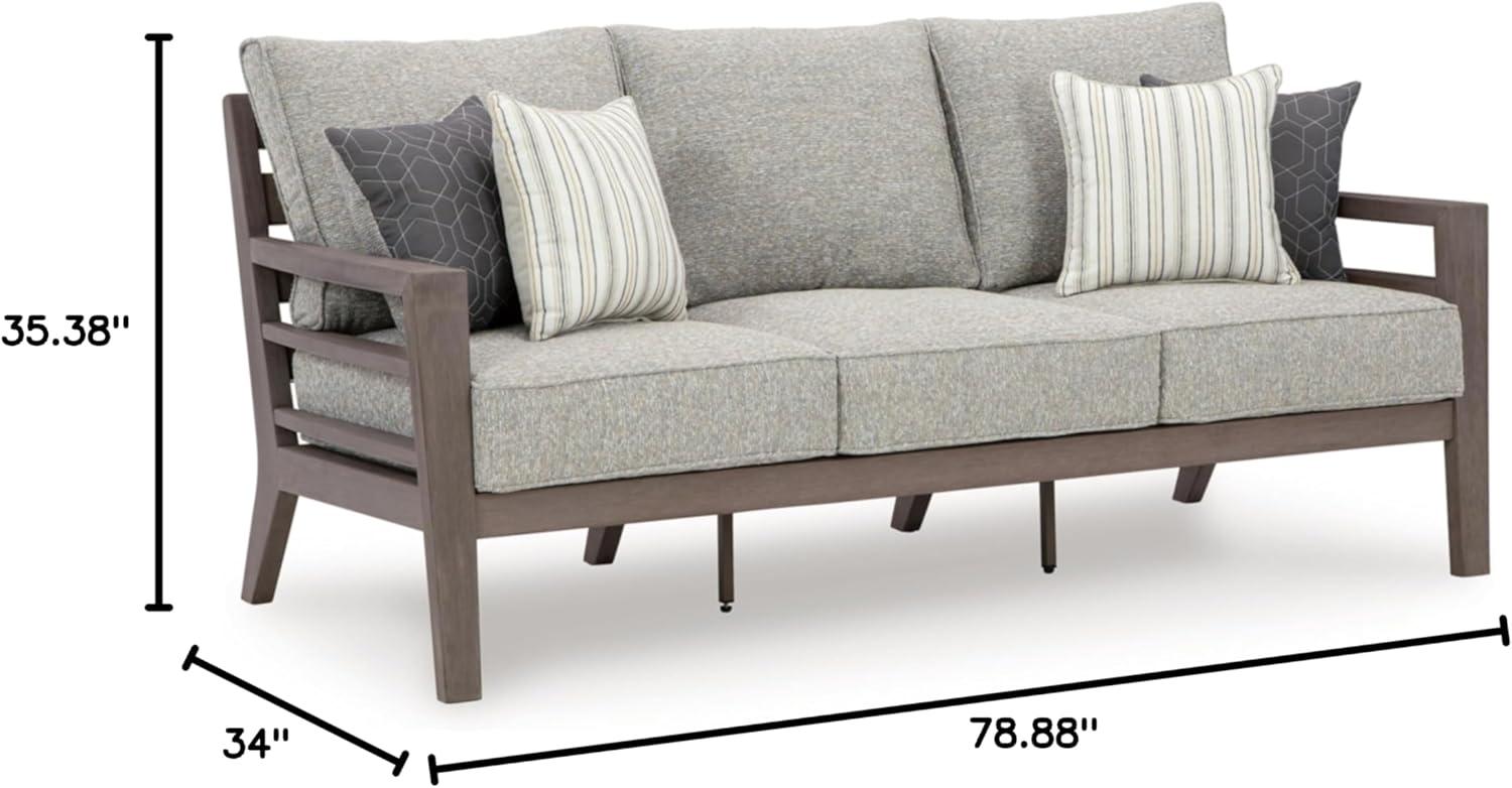 imageSignature Design by Ashley Hallow Creek Cottage Nuvella Weather Resistant Fabric Outdoor Sofa with Cushion and 4 Throw Pillows Light Brown ampamp BeigeLight Gray