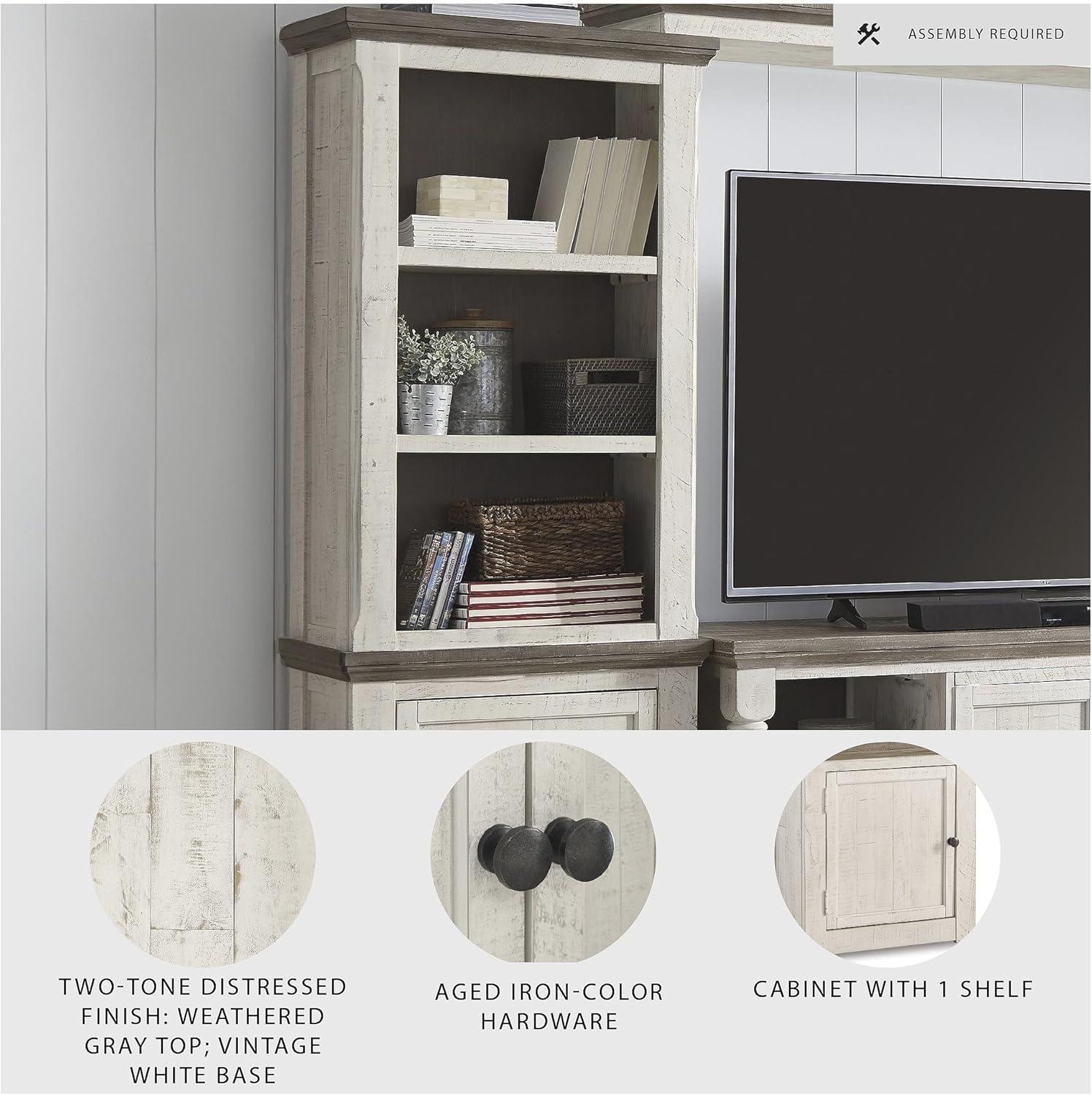 imageSignature Design by Ashley Havalance Farmhouse Left Pier Cabinet Modern Bookcase Vintage WhiteLeft Cabinet