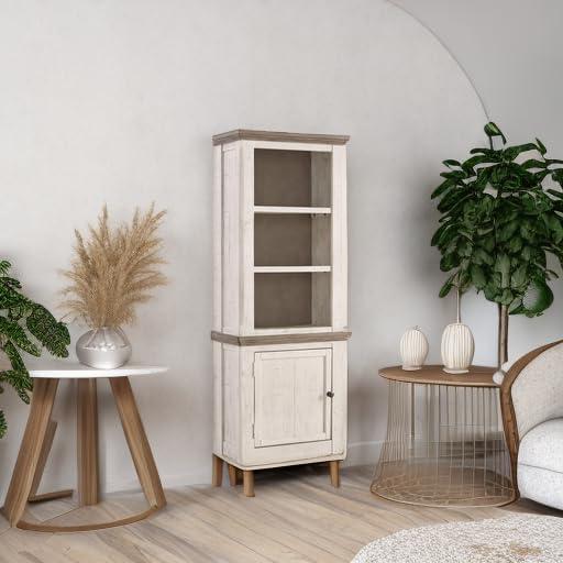 imageSignature Design by Ashley Havalance Farmhouse Left Pier Cabinet Modern Bookcase Vintage WhiteLeft Cabinet