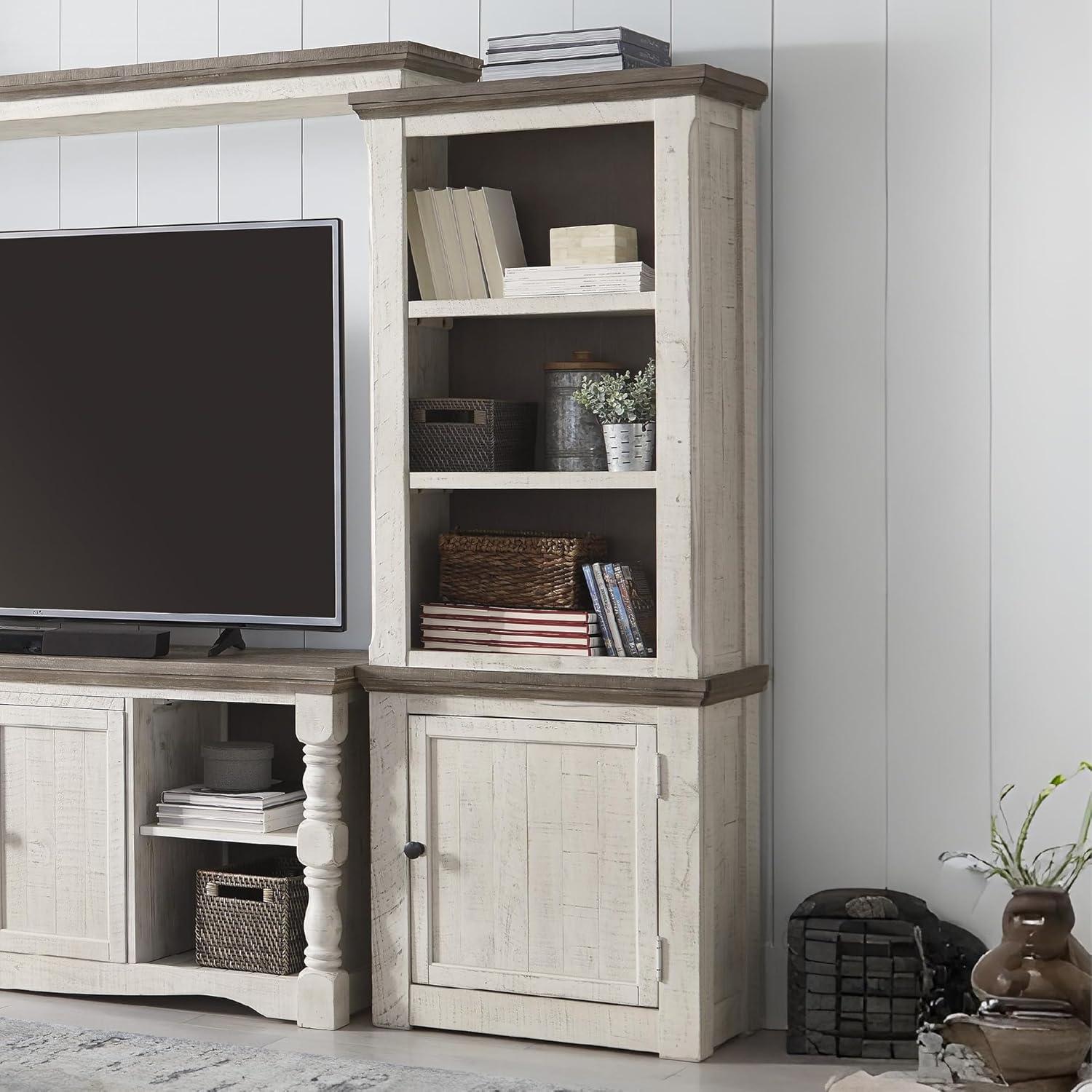 imageSignature Design by Ashley Havalance Farmhouse Left Pier Cabinet Modern Bookcase Vintage WhiteRight Cabinet
