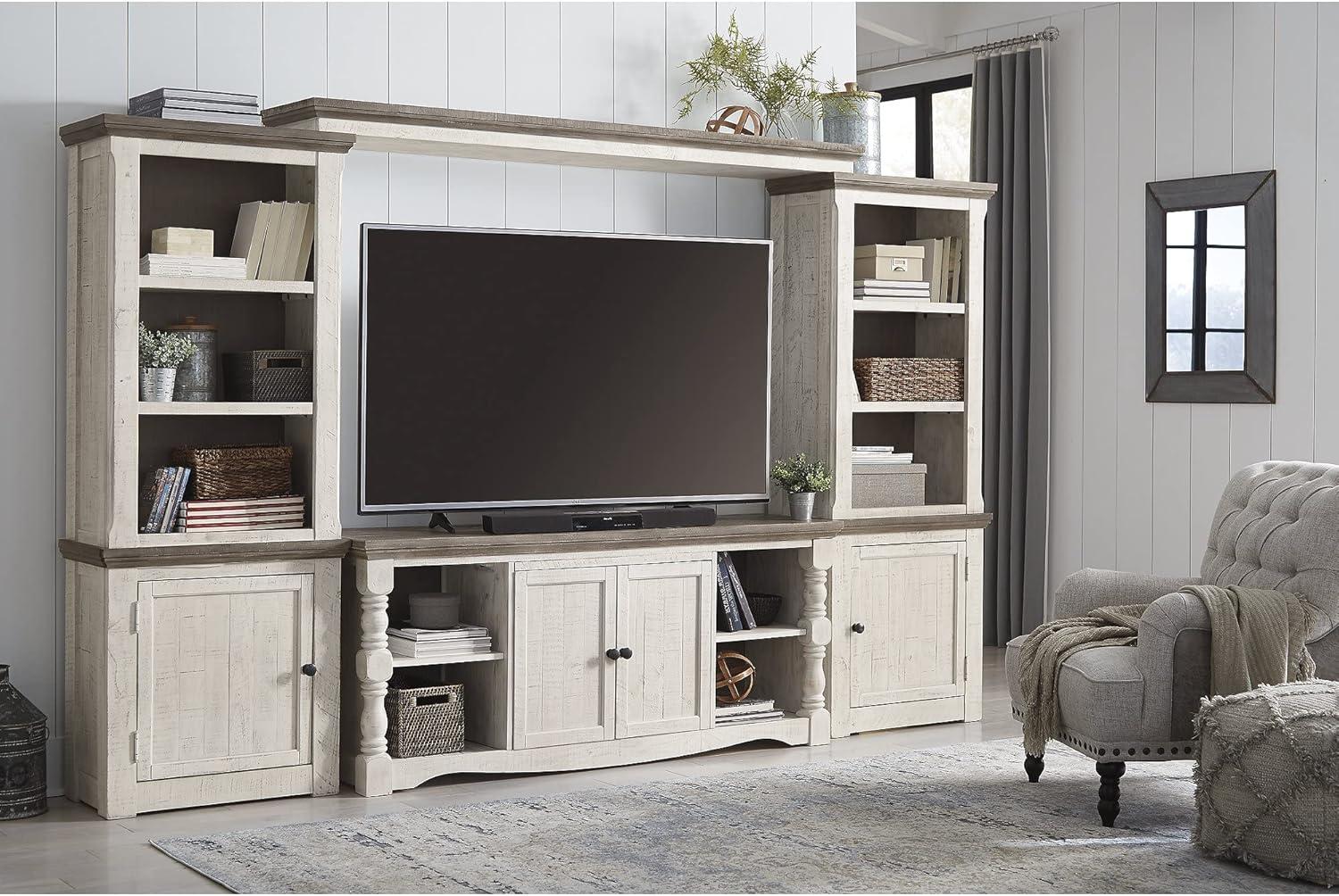imageSignature Design by Ashley Havalance Farmhouse Left Pier Cabinet Modern Bookcase Vintage WhiteRight Cabinet