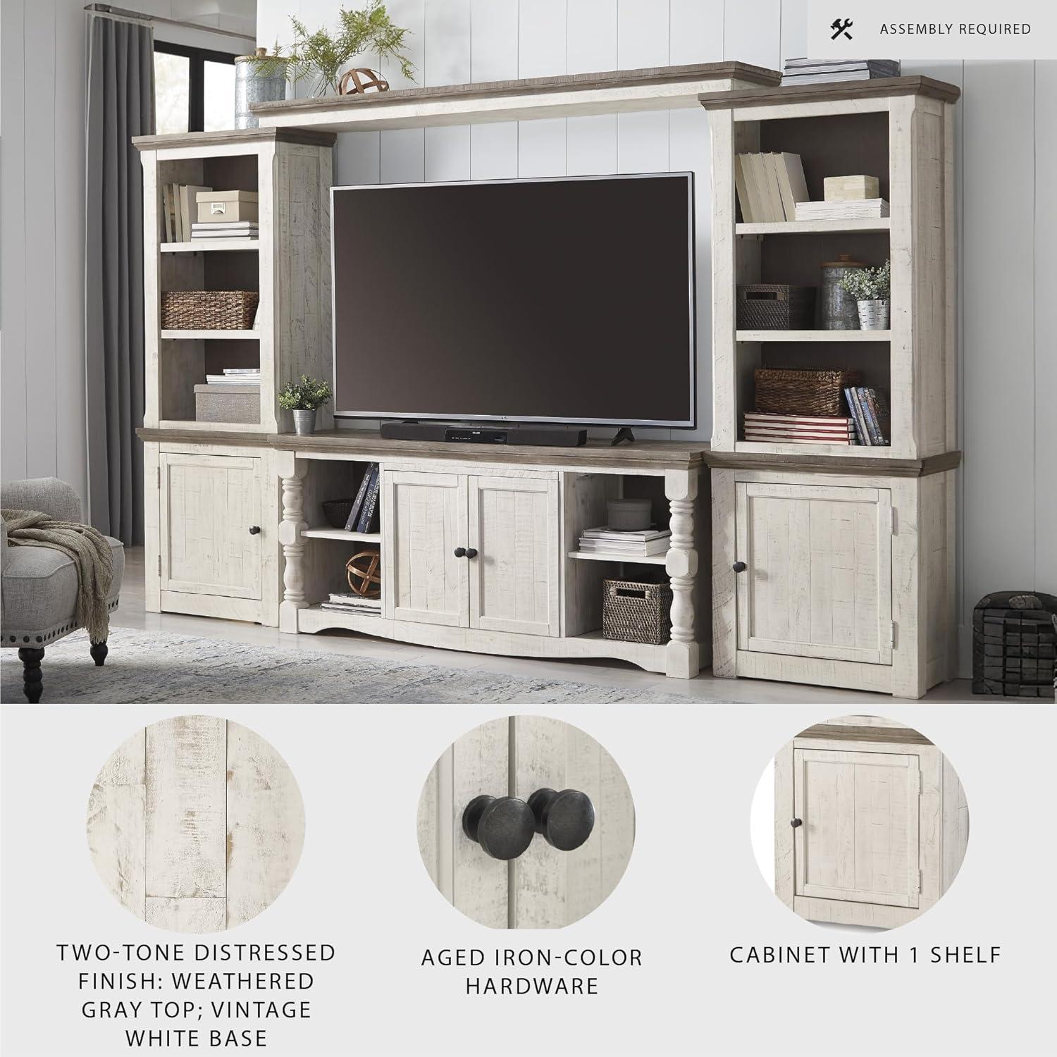 imageSignature Design by Ashley Havalance Farmhouse Left Pier Cabinet Modern Bookcase Vintage WhiteRight Cabinet