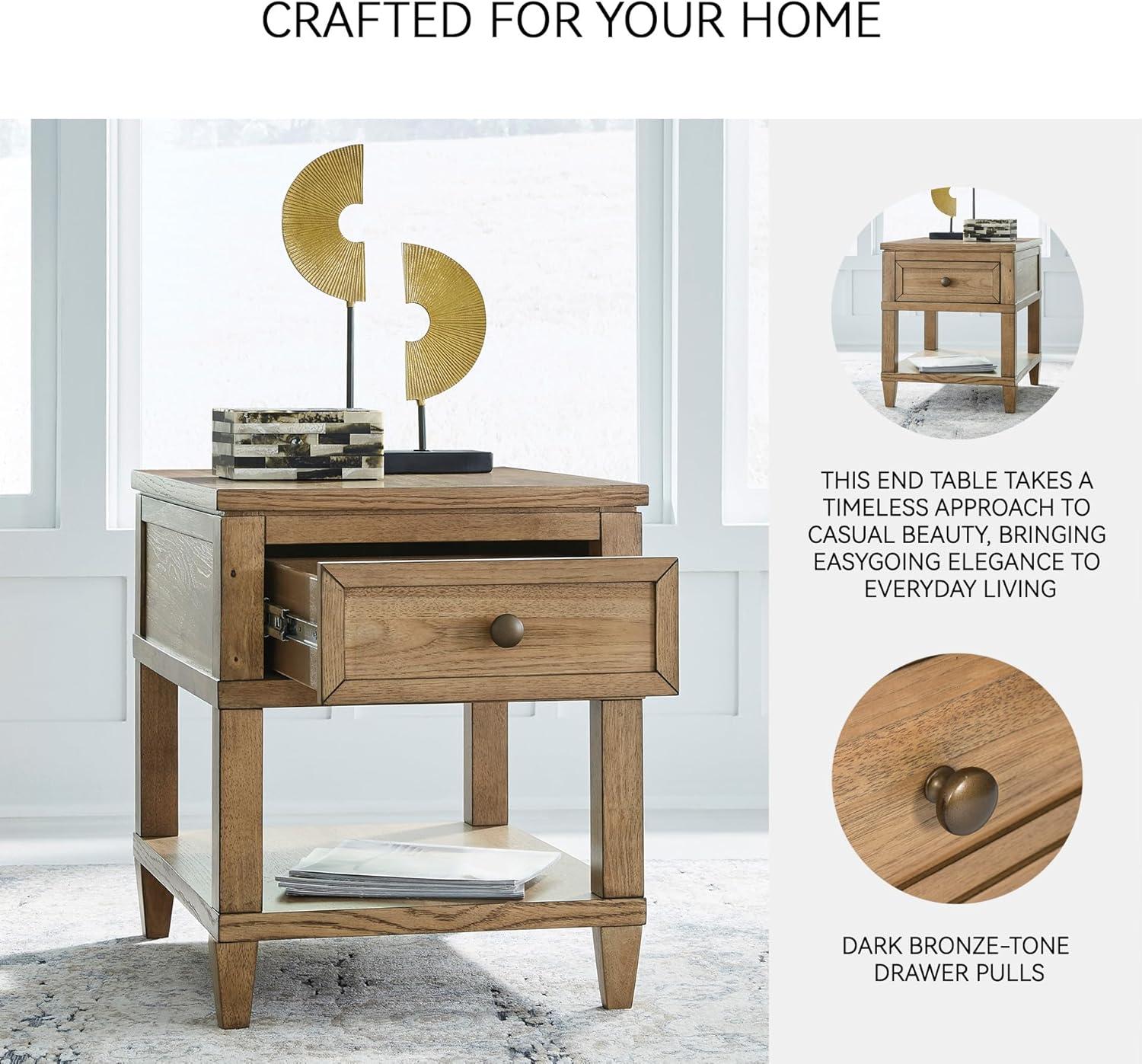 imageSignature Design by Ashley Havalance Farmhouse Rectangular End Table Floor Shelf Wood 26quot W x 2413quot D x 24quot H Vintage Gray ampamp White with Weathered FinishLight Brown