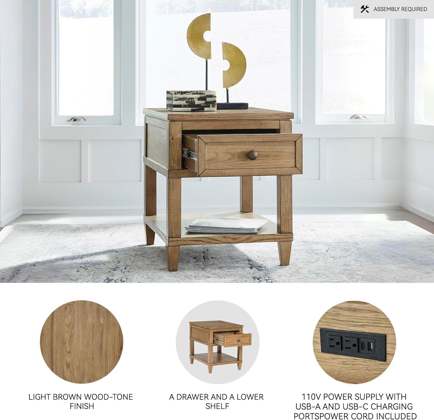 imageSignature Design by Ashley Havalance Farmhouse Rectangular End Table Floor Shelf Wood 26quot W x 2413quot D x 24quot H Vintage Gray ampamp White with Weathered FinishLight Brown