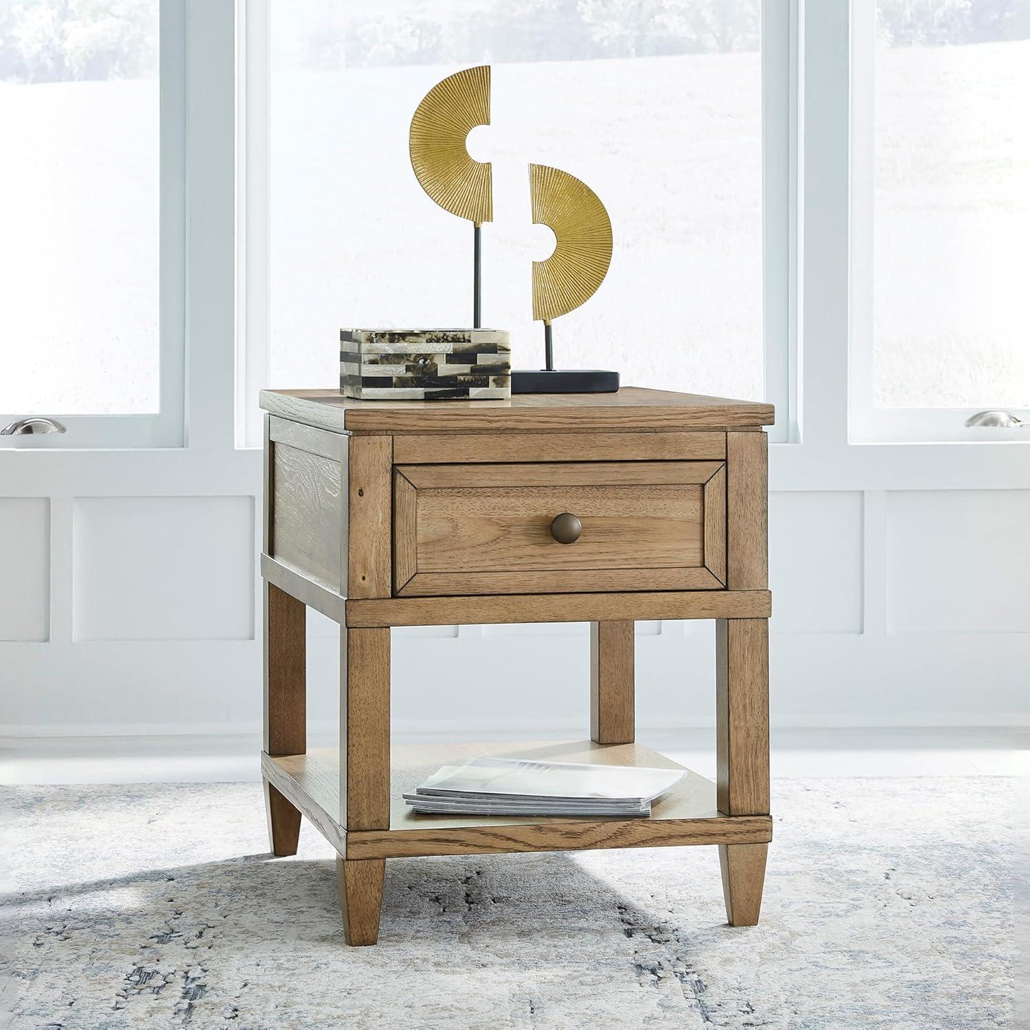 imageSignature Design by Ashley Havalance Farmhouse Rectangular End Table Floor Shelf Wood 26quot W x 2413quot D x 24quot H Vintage Gray ampamp White with Weathered FinishLight Brown