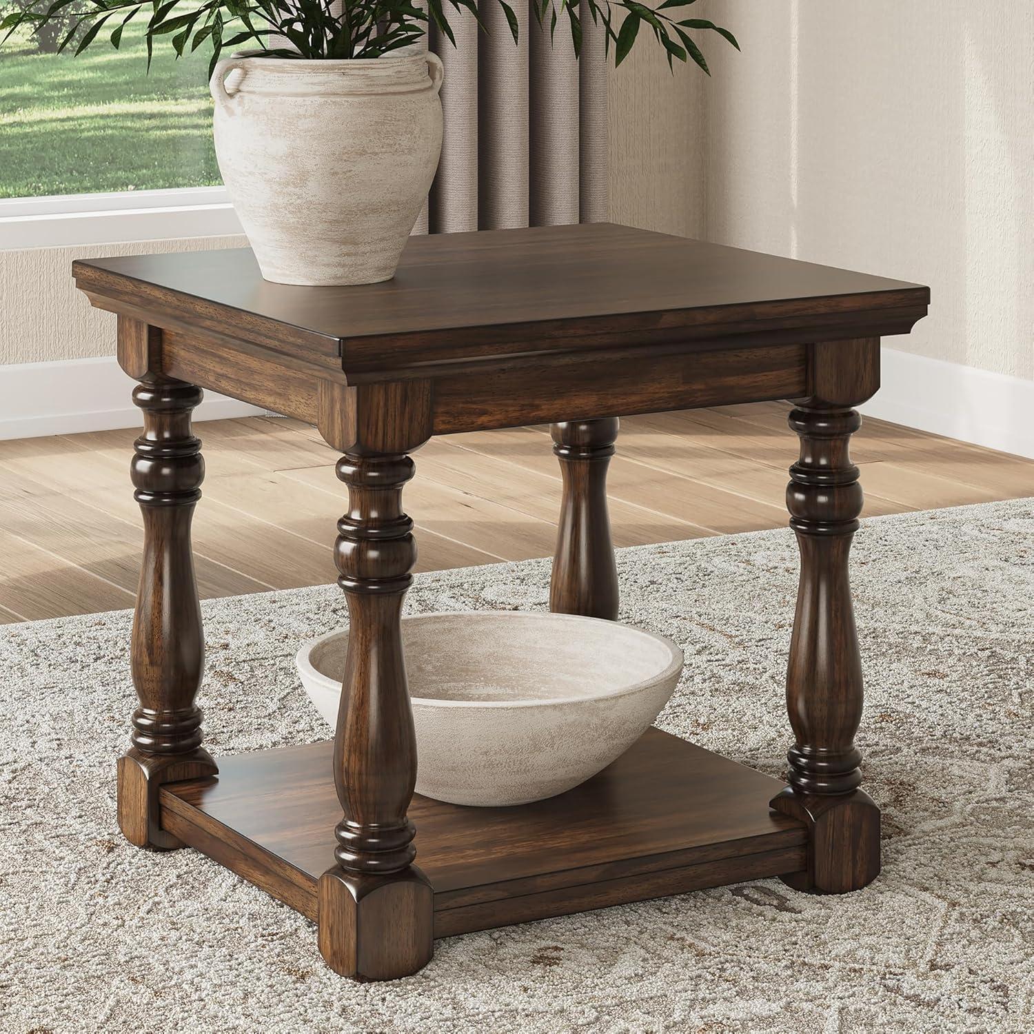 imageSignature Design by Ashley Havalance Farmhouse Rectangular End Table Floor Shelf Wood 26quot W x 2413quot D x 24quot H Vintage Gray ampamp White with Weathered FinishBrown