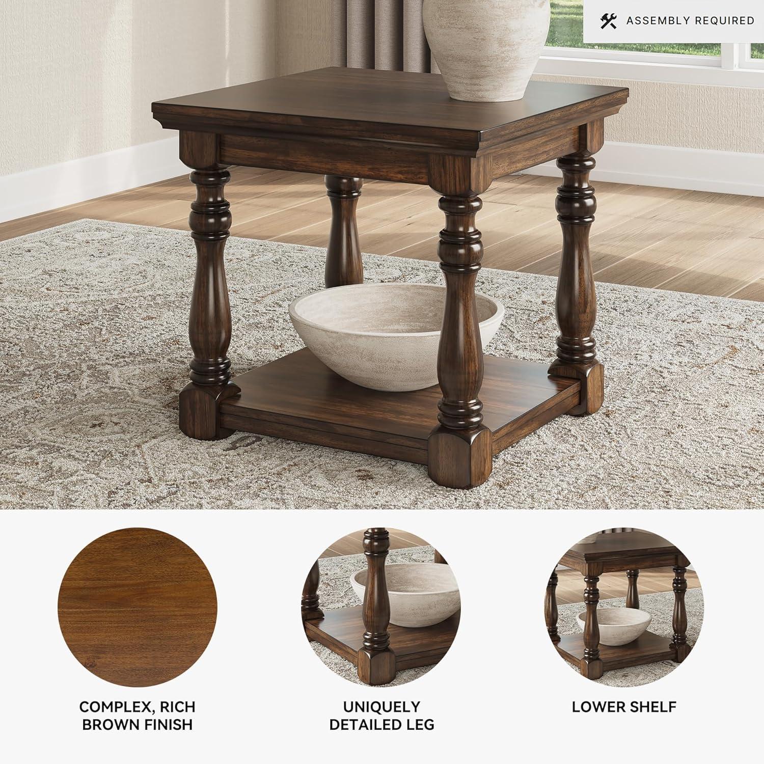 imageSignature Design by Ashley Havalance Farmhouse Rectangular End Table Floor Shelf Wood 26quot W x 2413quot D x 24quot H Vintage Gray ampamp White with Weathered FinishBrown