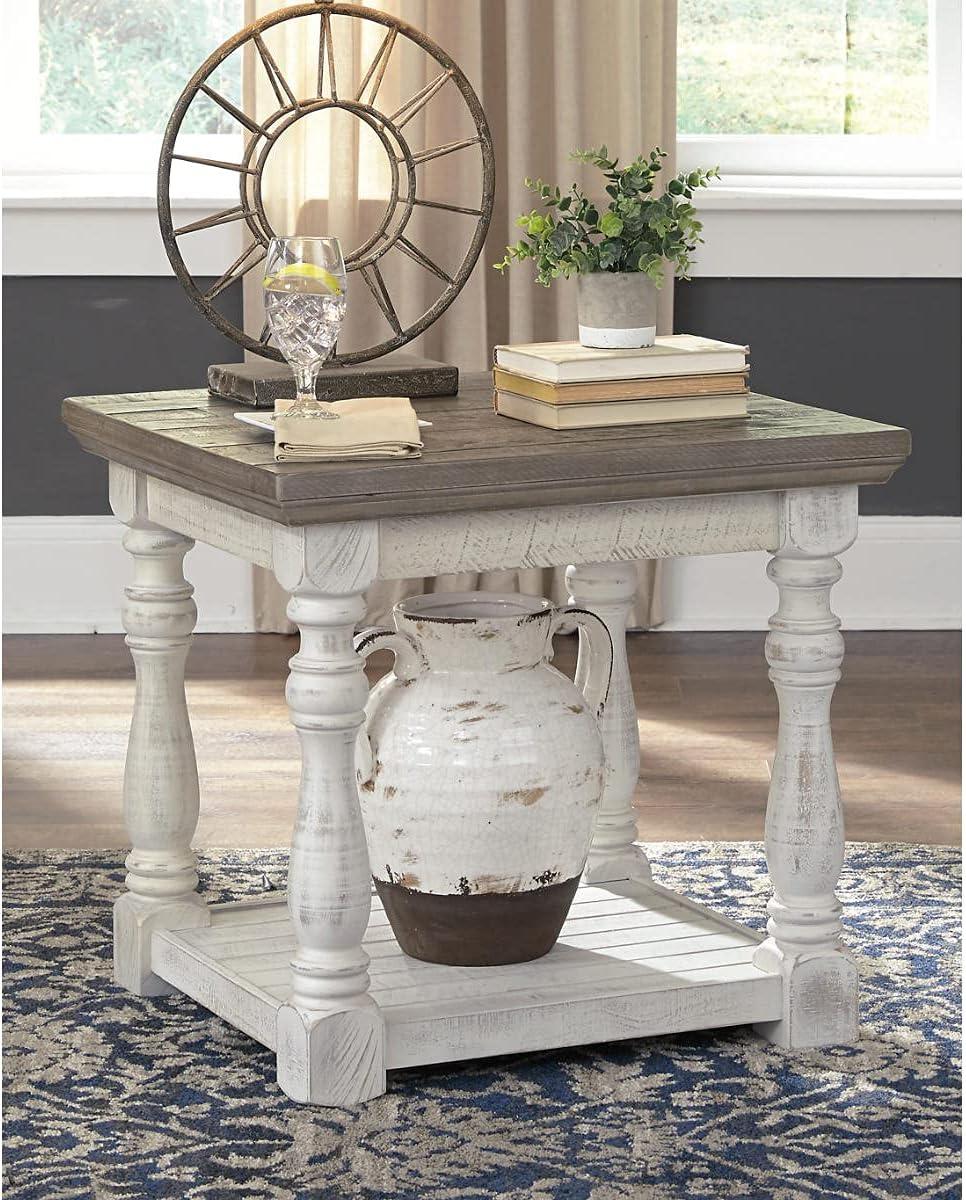 imageSignature Design by Ashley Havalance Farmhouse Rectangular End Table Floor Shelf Wood 26quot W x 2413quot D x 24quot H Vintage Gray ampamp White with Weathered FinishGrayWhite