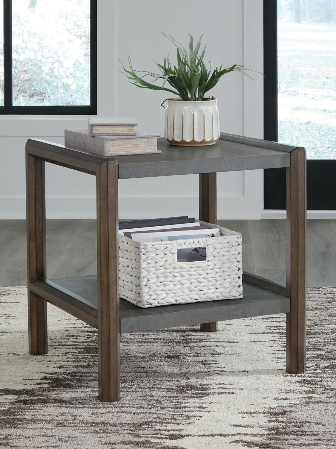 imageSignature Design by Ashley Havalance Farmhouse Rectangular End Table Floor Shelf Wood 26quot W x 2413quot D x 24quot H Vintage Gray ampamp White with Weathered FinishBrownGray