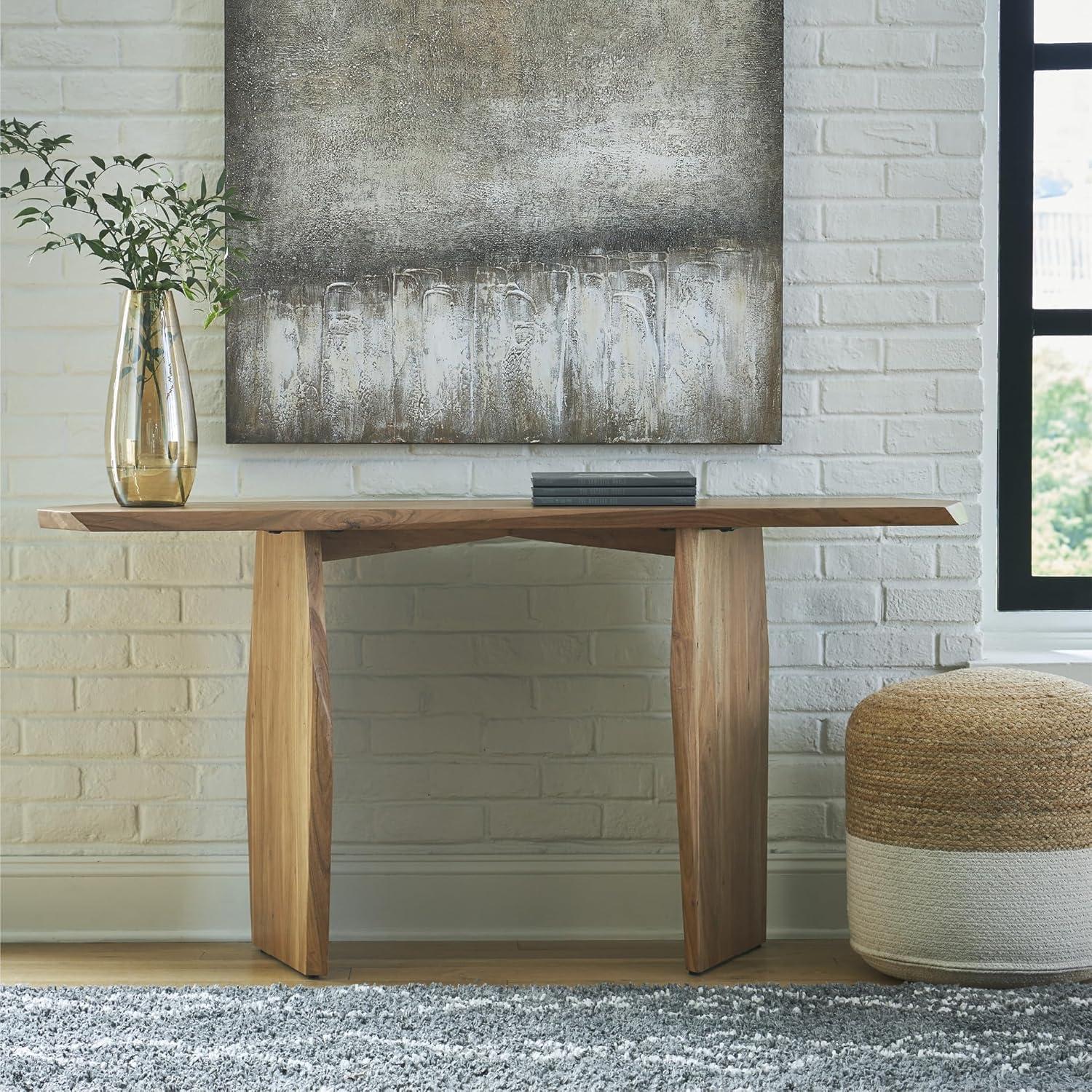 imageSignature Design by Ashley Holward Rustic Solid Wood Console Sofa Table Light Brown