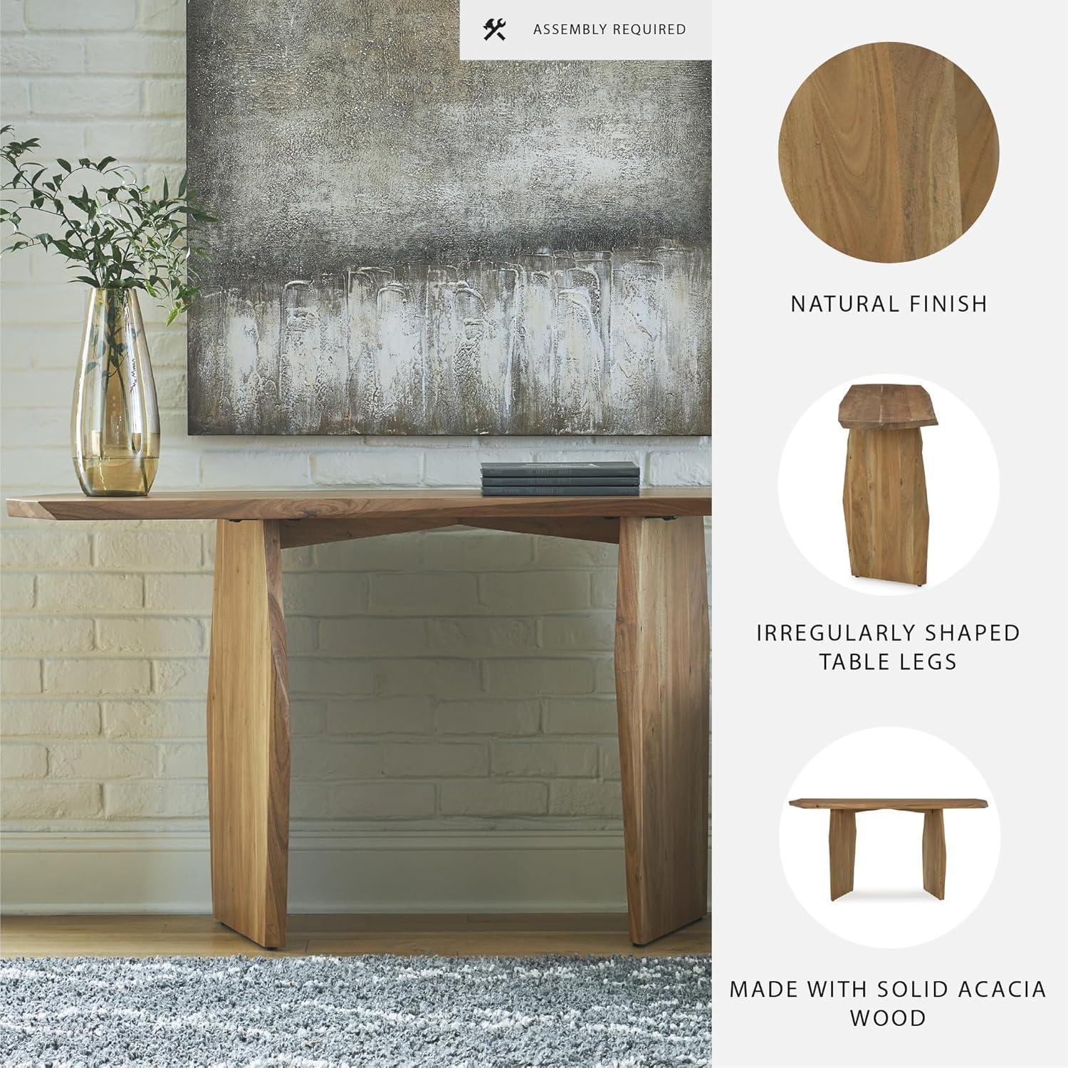 imageSignature Design by Ashley Holward Rustic Solid Wood Console Sofa Table Light Brown