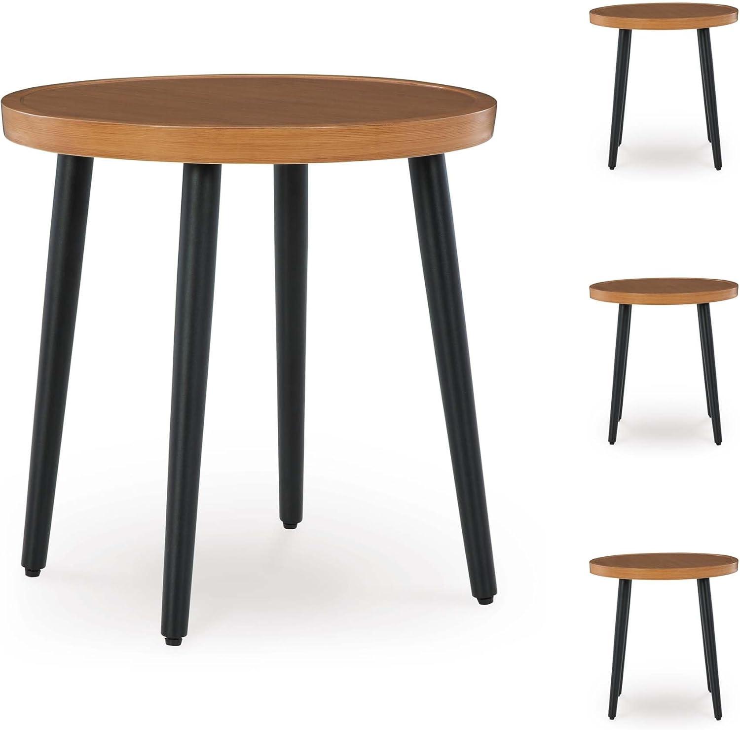 imageSignature Design by Ashley Horizon Hall Vintage Outdoor Nuvella Weather Resistant Fabric Resin Wicker Sofa with Cushion and 2 Accent Pillows Green ampamp Dark BrownOutdoor End Table