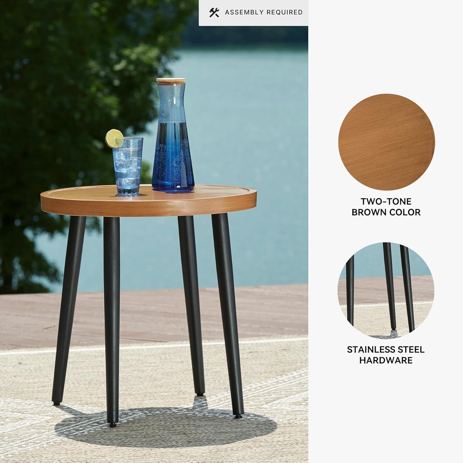 imageSignature Design by Ashley Horizon Hall Vintage Outdoor Nuvella Weather Resistant Fabric Resin Wicker Sofa with Cushion and 2 Accent Pillows Green ampamp Dark BrownOutdoor End Table