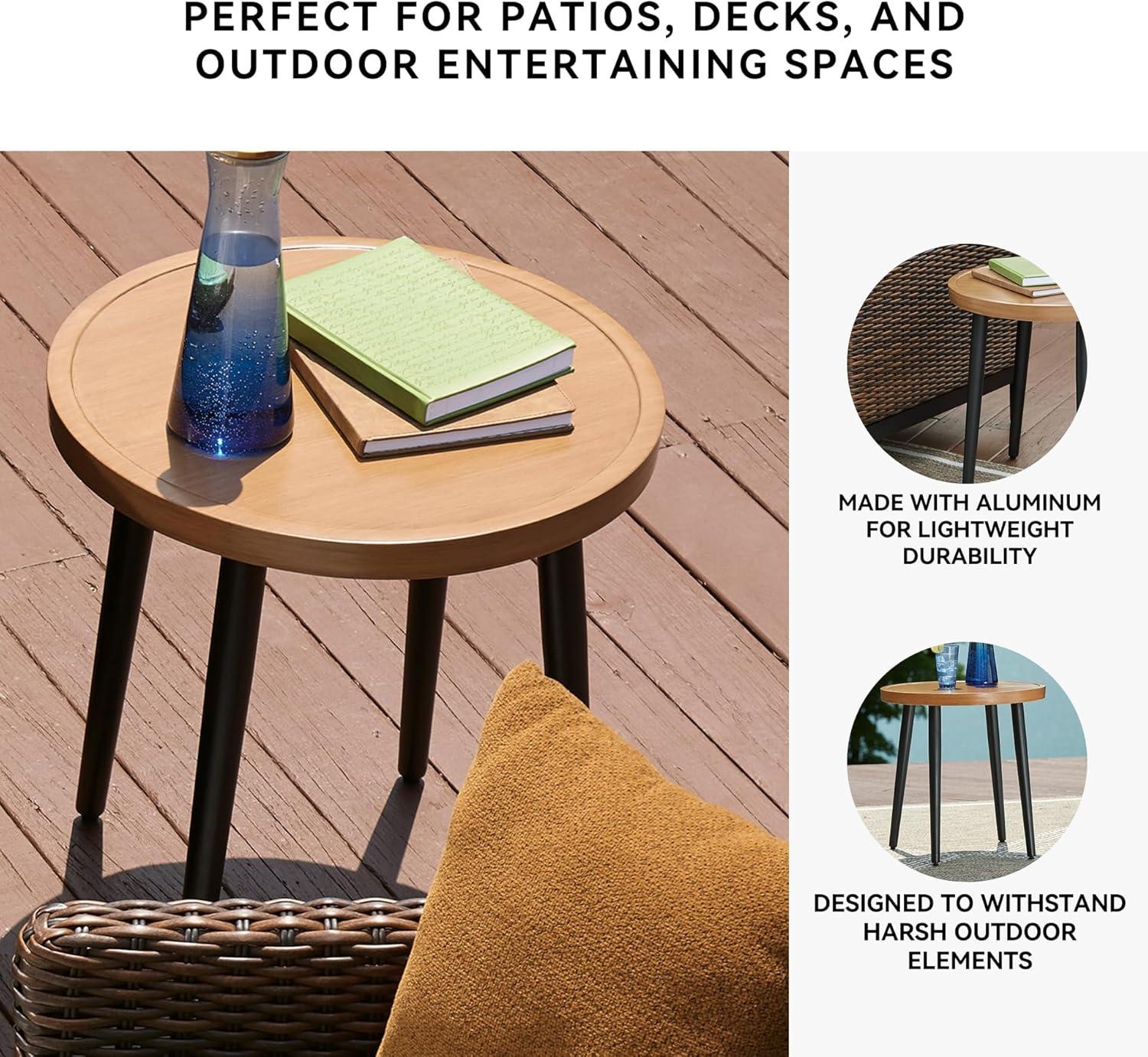 imageSignature Design by Ashley Horizon Hall Vintage Outdoor Nuvella Weather Resistant Fabric Resin Wicker Sofa with Cushion and 2 Accent Pillows Green ampamp Dark BrownOutdoor End Table