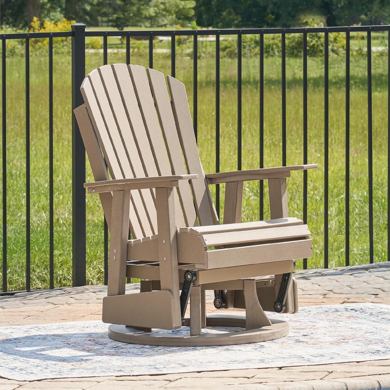 imageSignature Design by Ashley Hyland Wave Modern Outdoor Swivel Glider Chair Gentle Gliding Motion Stainless Steel Hardware and HDPE 3088quot W x 305quot D x 4163quot H BlackBrown