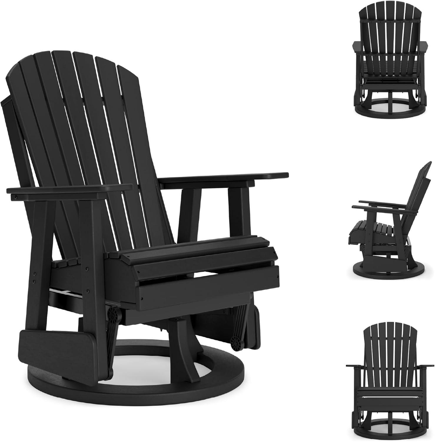 imageSignature Design by Ashley Hyland Wave Modern Outdoor Swivel Glider Chair Gentle Gliding Motion Stainless Steel Hardware and HDPE 3088quot W x 305quot D x 4163quot H BlackBlack