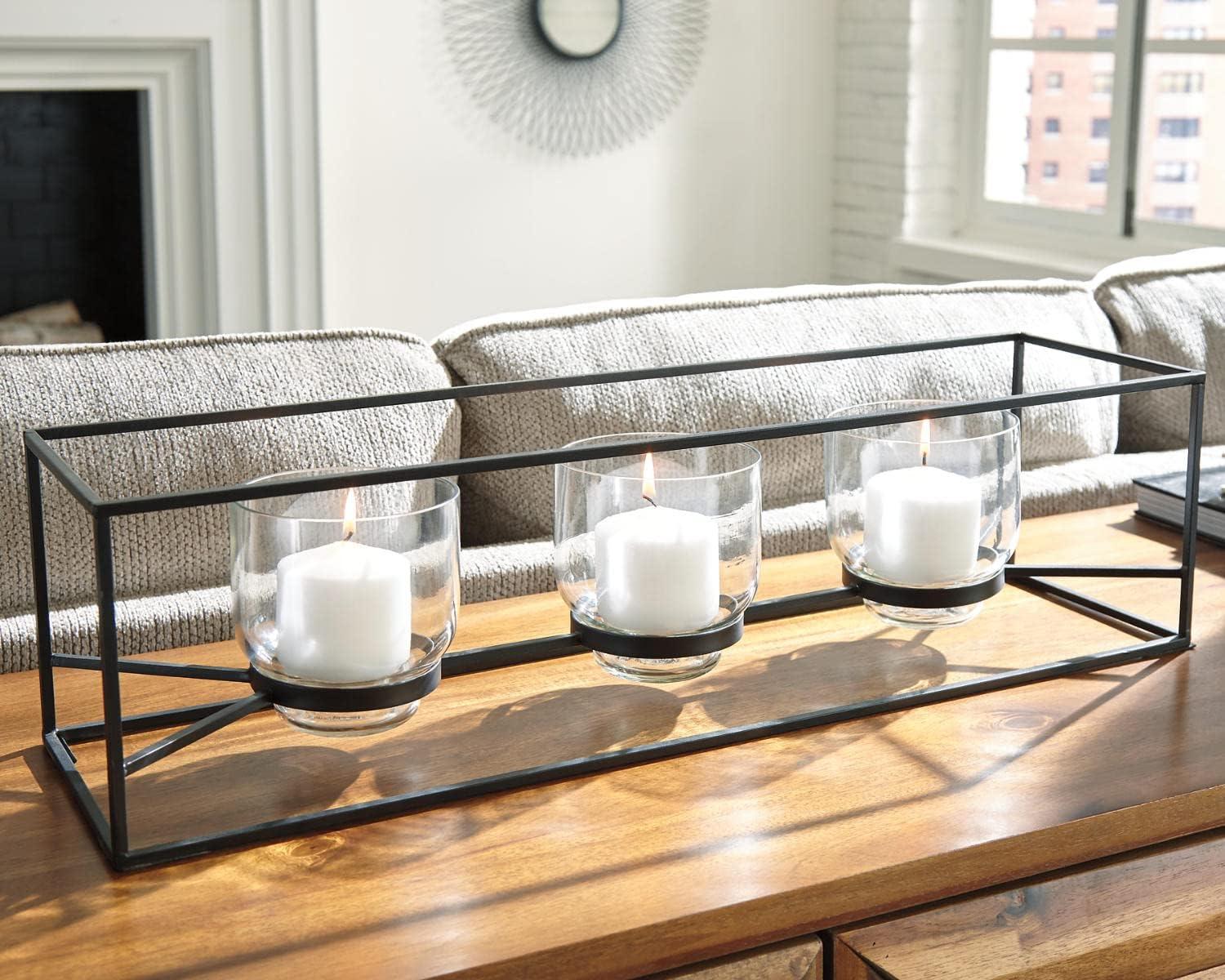 imageSignature Design by Ashley Jadyn Metal 3 Pillar Glass Decorative Candle Holder Black