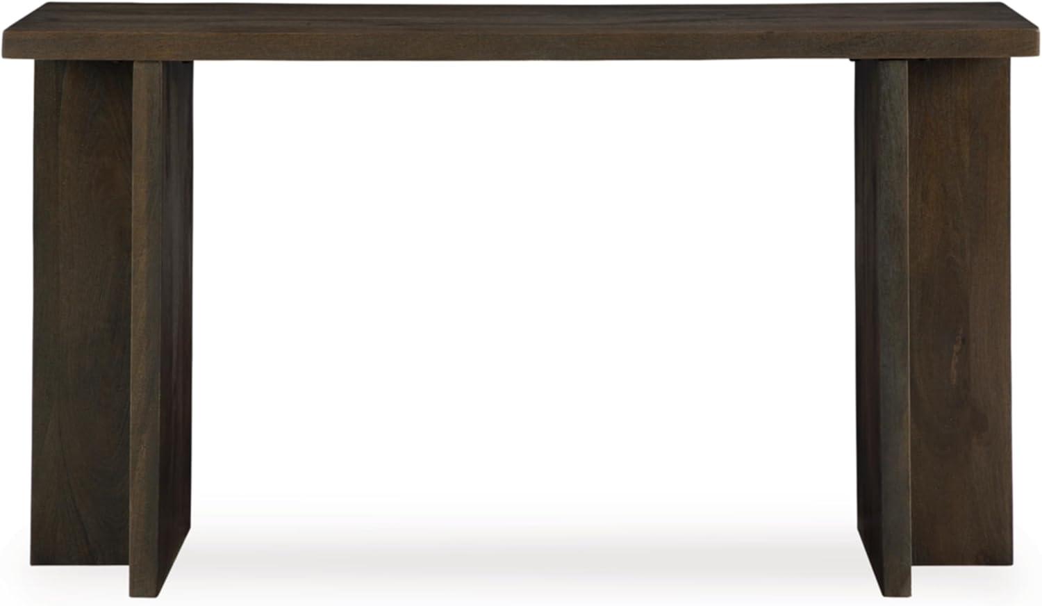 imageSignature Design by Ashley Jalenry Casual Console Sofa Table with T Post Legs and Light Sandblasted Effect Dark Brown