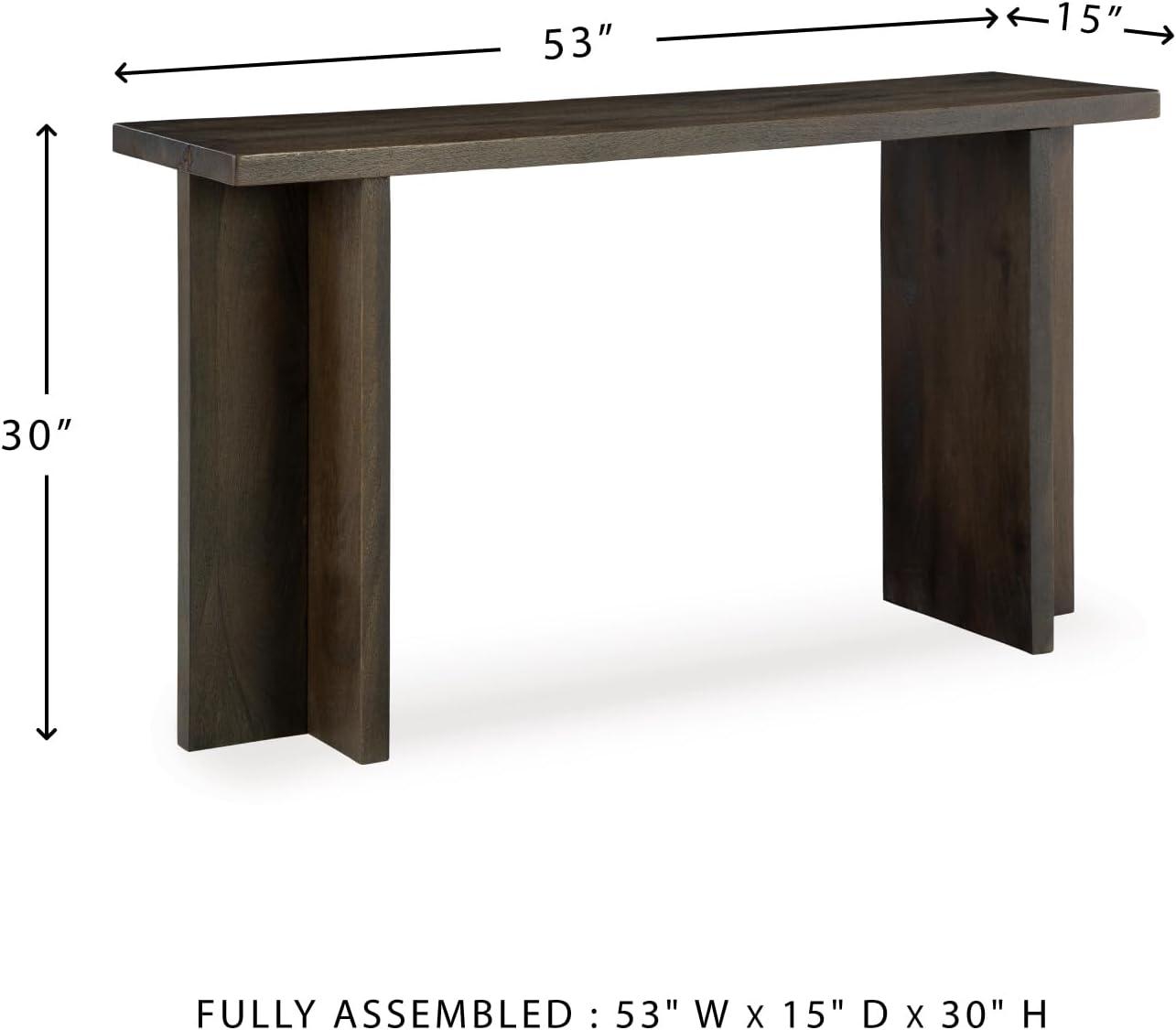 imageSignature Design by Ashley Jalenry Casual Console Sofa Table with T Post Legs and Light Sandblasted Effect Dark Brown