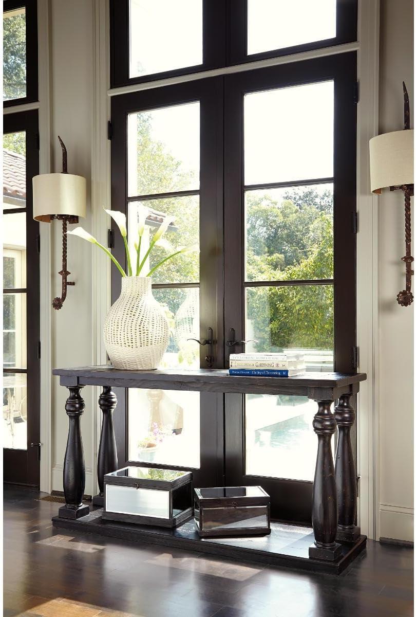 imageSignature Design by Ashley Johnelle Casual Sofa Table Planklook Framed Tabletop Weathered Finish Elm Veneers and Wood 60quot W x 18quot D x 3188quot H GrayBlack