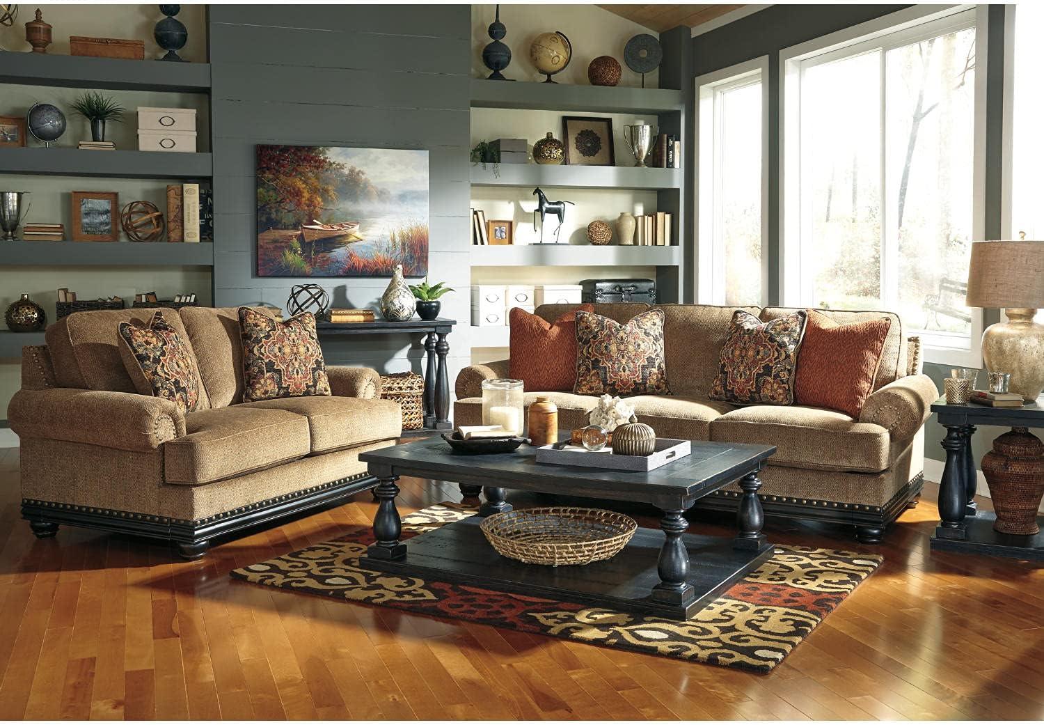 imageSignature Design by Ashley Johnelle Casual Sofa Table Planklook Framed Tabletop Weathered Finish Elm Veneers and Wood 60quot W x 18quot D x 3188quot H GrayBlack