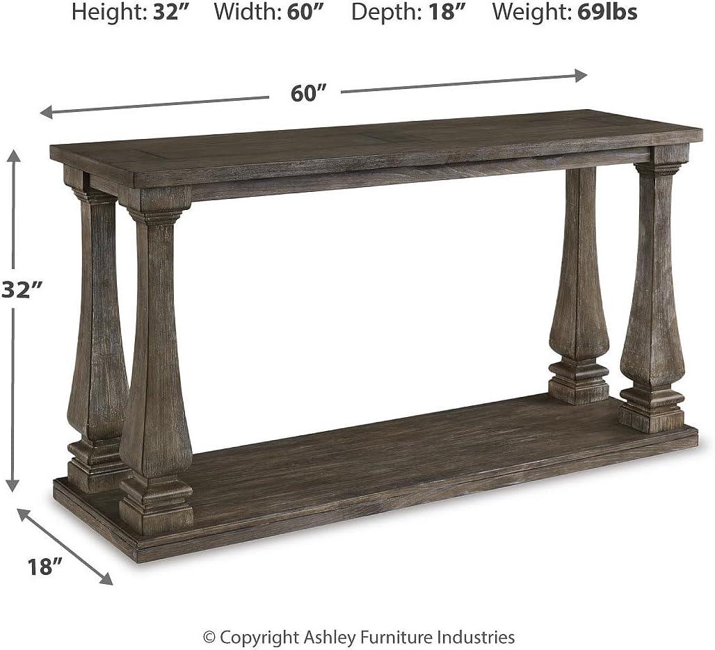 imageSignature Design by Ashley Johnelle Casual Sofa Table Planklook Framed Tabletop Weathered Finish Elm Veneers and Wood 60quot W x 18quot D x 3188quot H GrayGrey