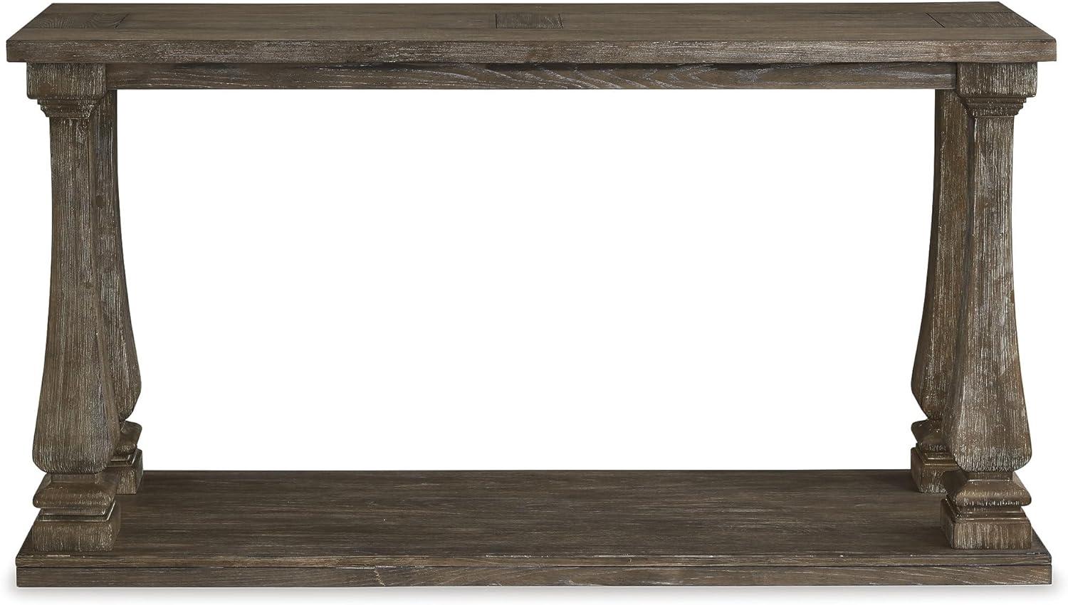 imageSignature Design by Ashley Johnelle Casual Sofa Table Planklook Framed Tabletop Weathered Finish Elm Veneers and Wood 60quot W x 18quot D x 3188quot H GrayGrey