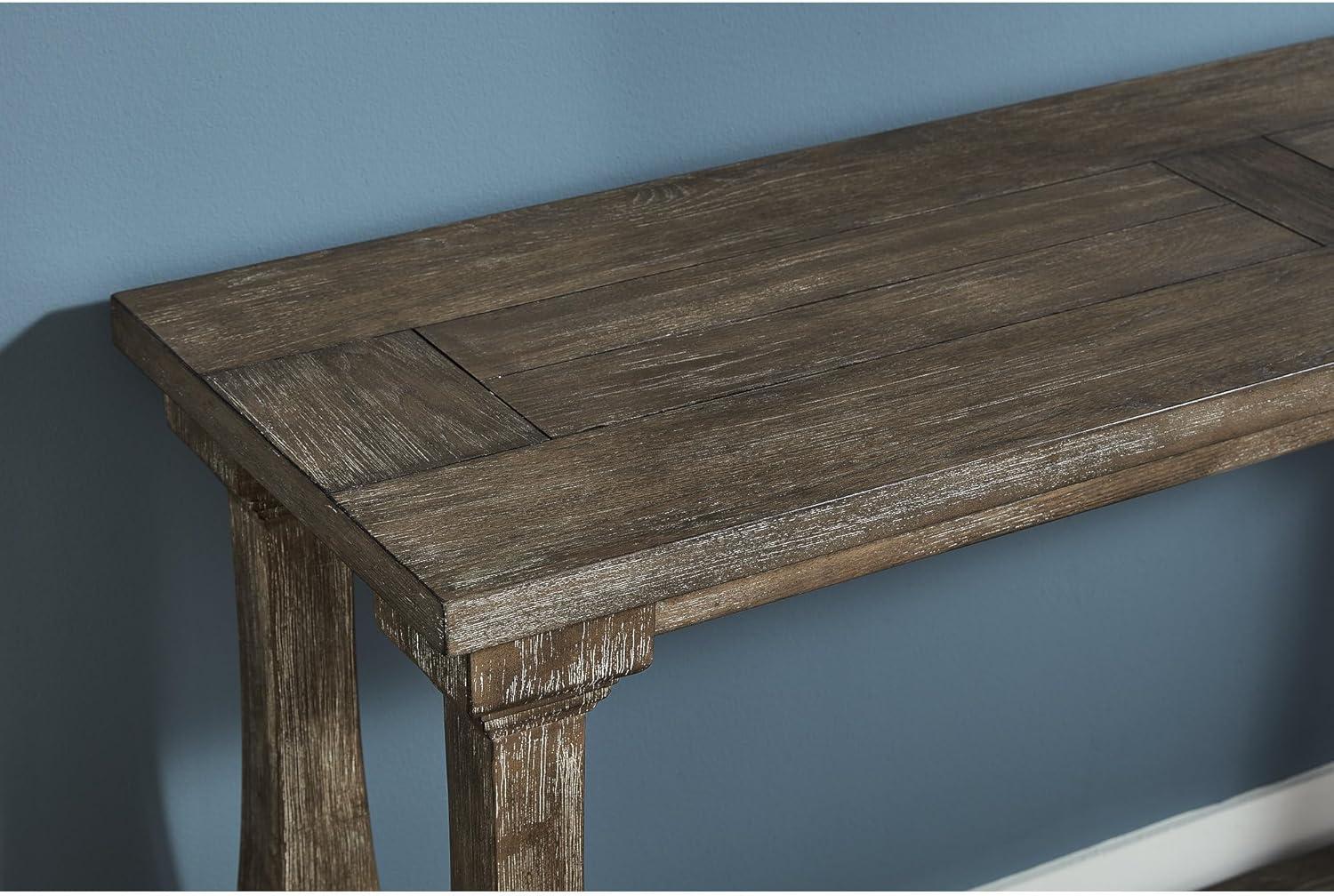 imageSignature Design by Ashley Johnelle Casual Sofa Table Planklook Framed Tabletop Weathered Finish Elm Veneers and Wood 60quot W x 18quot D x 3188quot H GrayGrey
